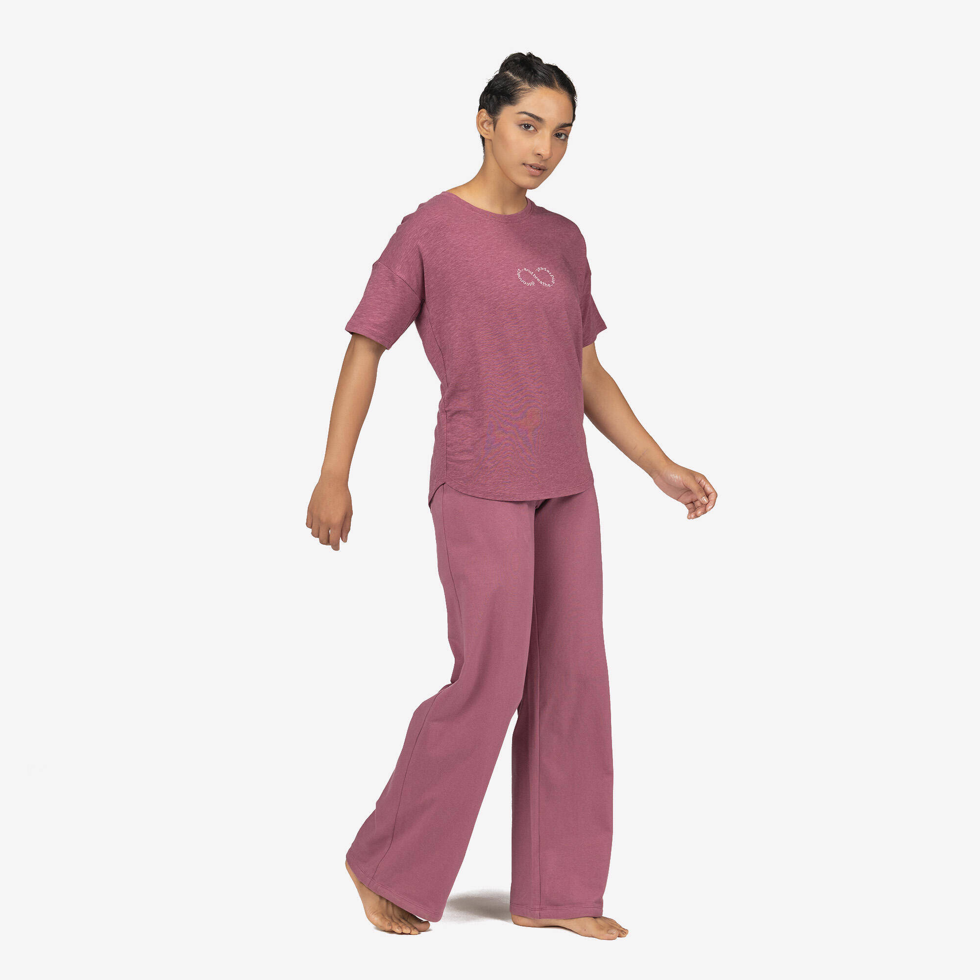 Short-Sleeved Yoga and Pilates T-Shirt S 500 - Purple -  5