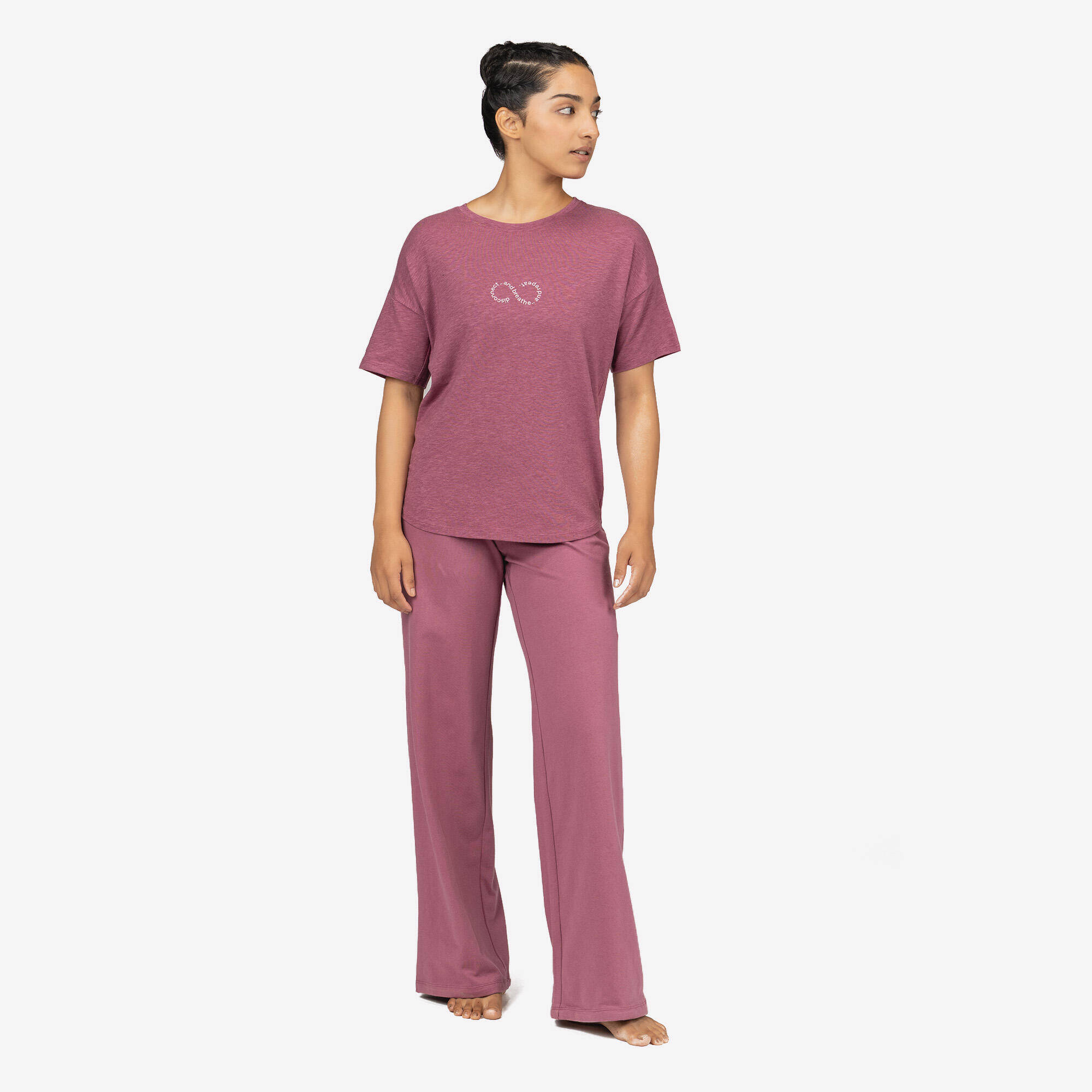 Short-Sleeved Yoga and Pilates T-Shirt S 500 - Purple -  3