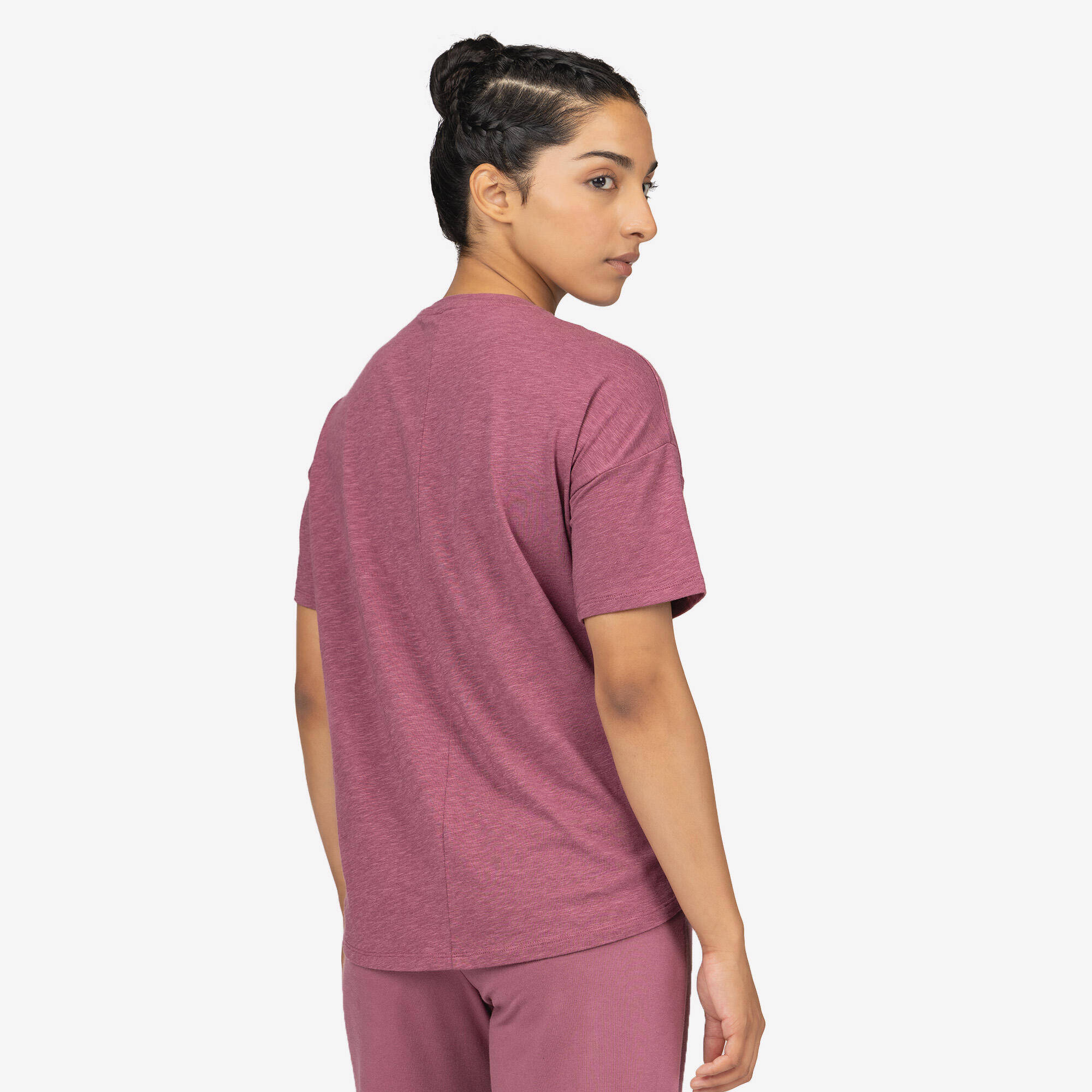 Short-Sleeved Yoga and Pilates T-Shirt S 500 - Purple -  2