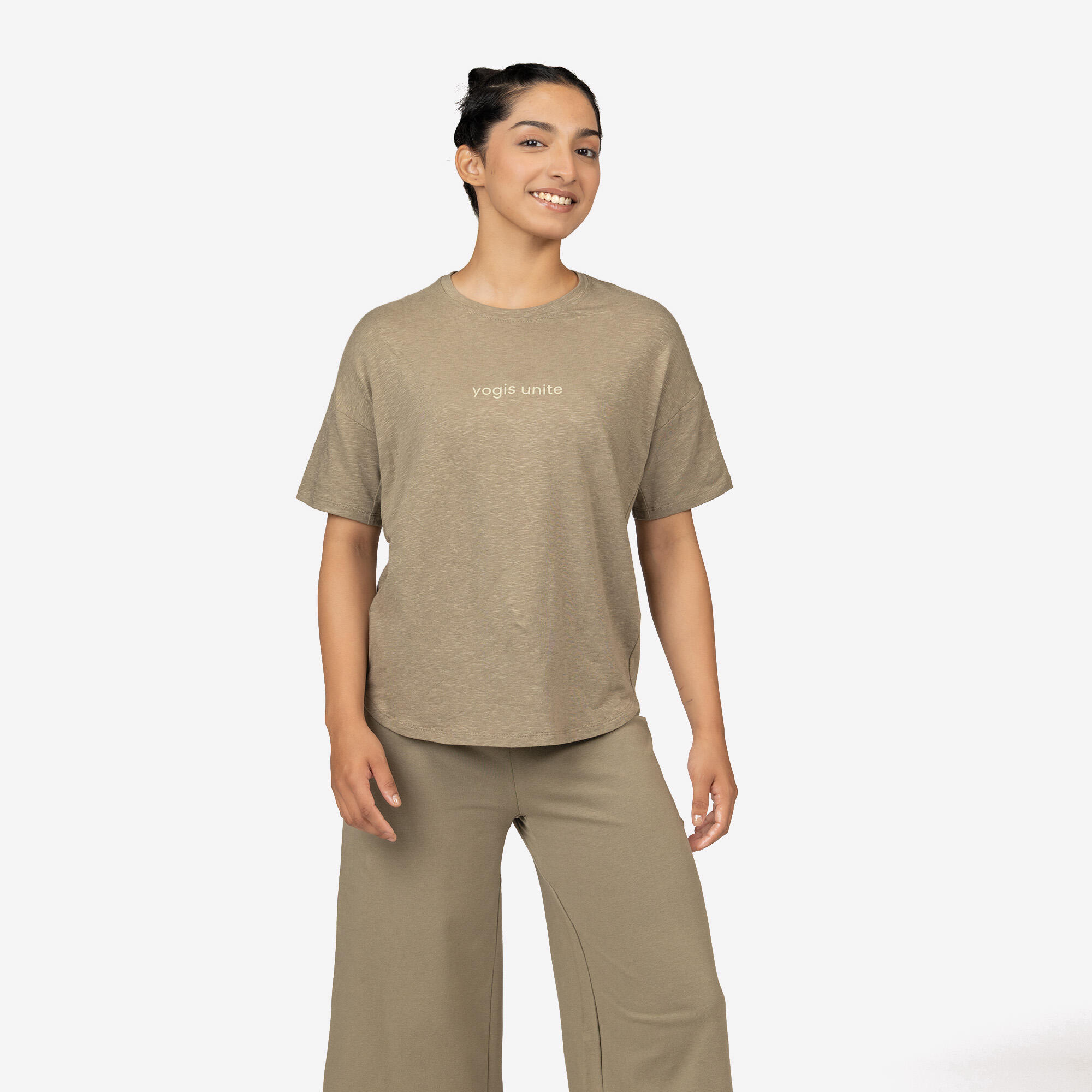 domyos Women's Short-Sleeved Yoga T-Shirt - Wengé Brown-picture-21