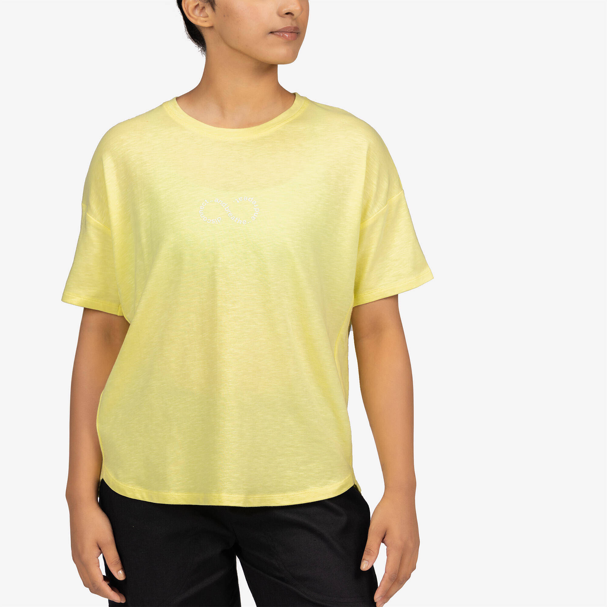 Short-Sleeved Yoga and Pilates T-Shirt S 500 - Yellow -  2