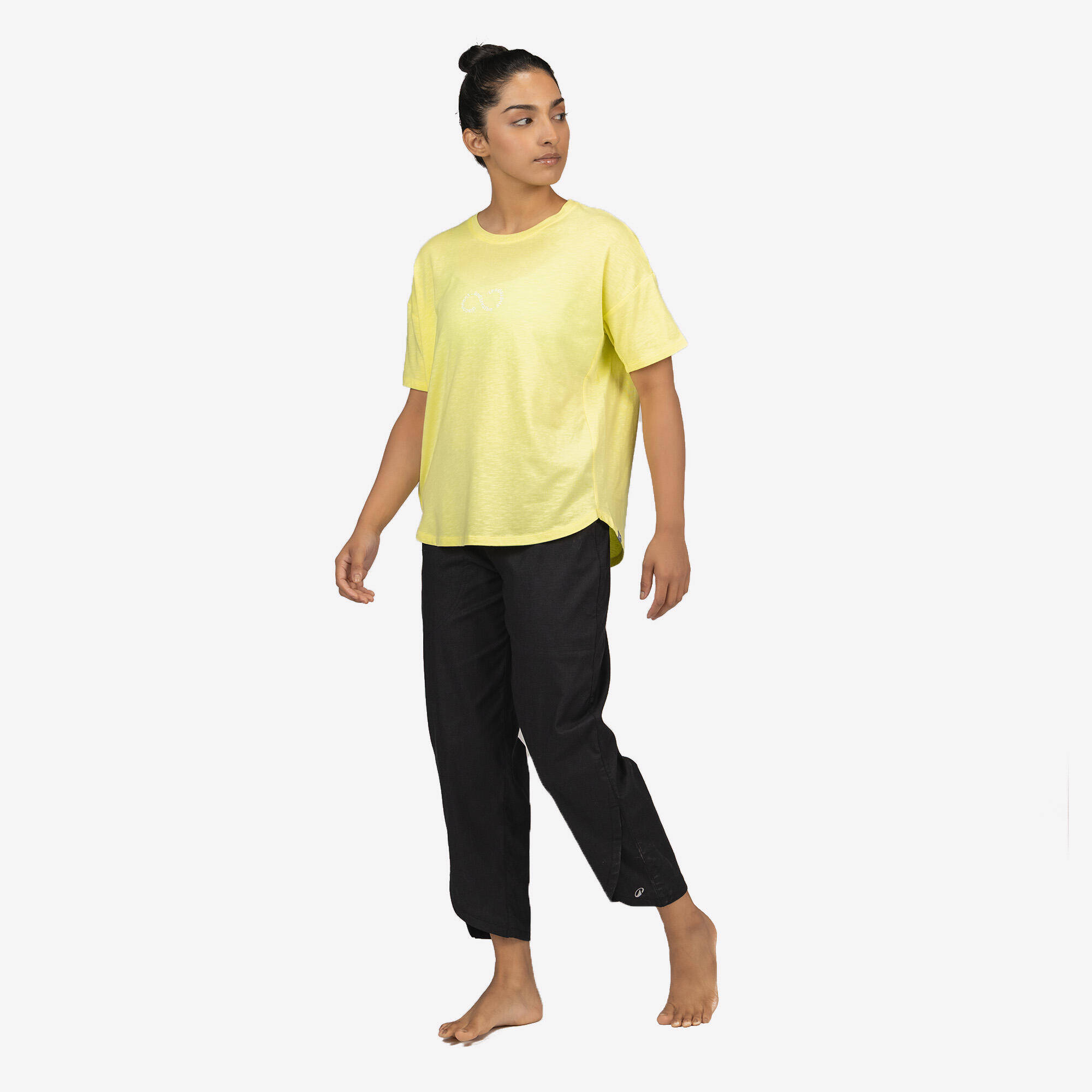 Short-Sleeved Yoga and Pilates T-Shirt S 500 - Yellow -  4