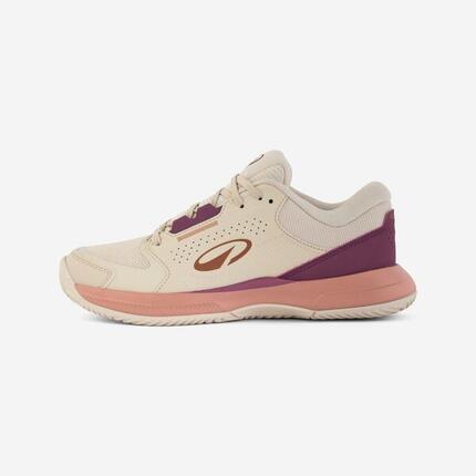 Chaussures de tennis terre battue adulte, Comfort beige rose