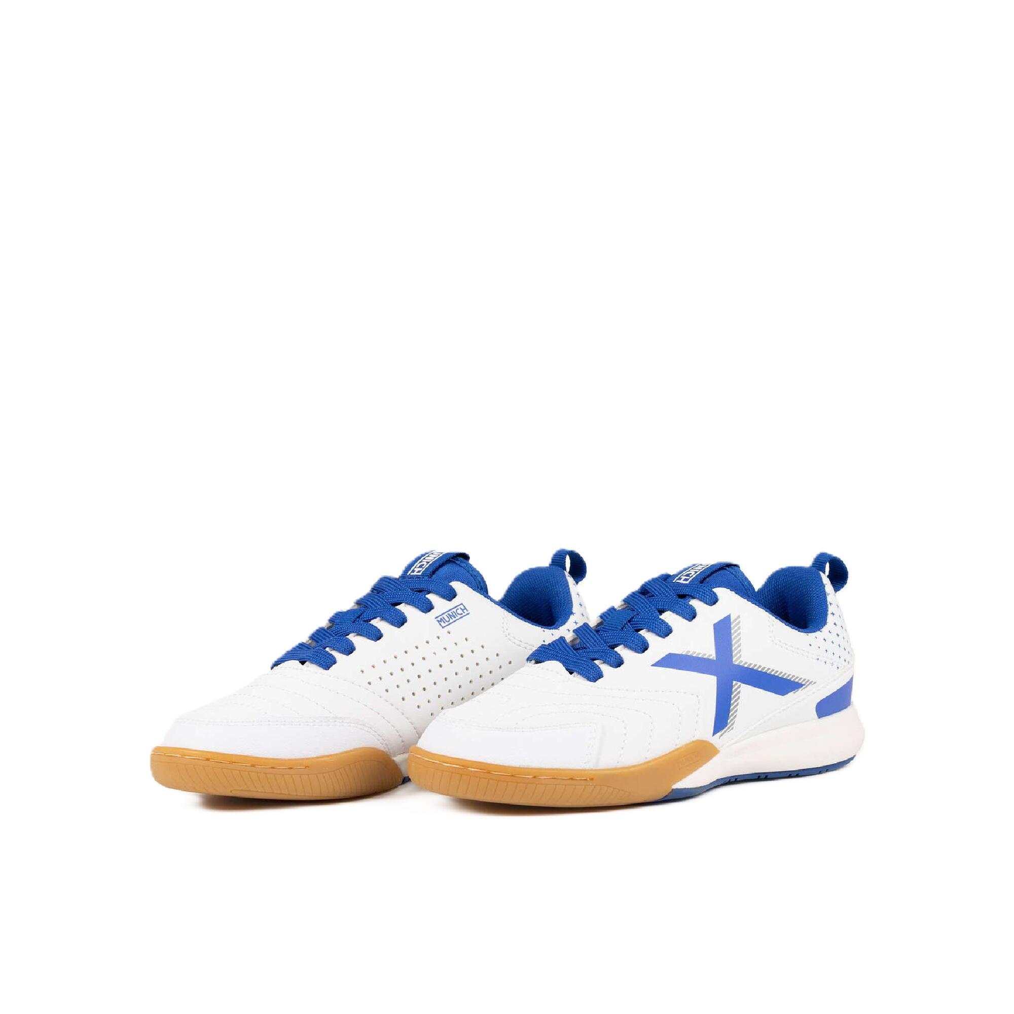 Zapatillas fútbol sala MUNICH RONDITO junior. Blanco/azul 4/6