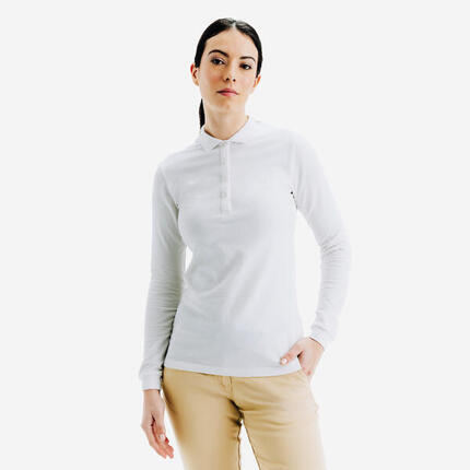 Polo de golf manches longues Femme, MW500 violet grisé