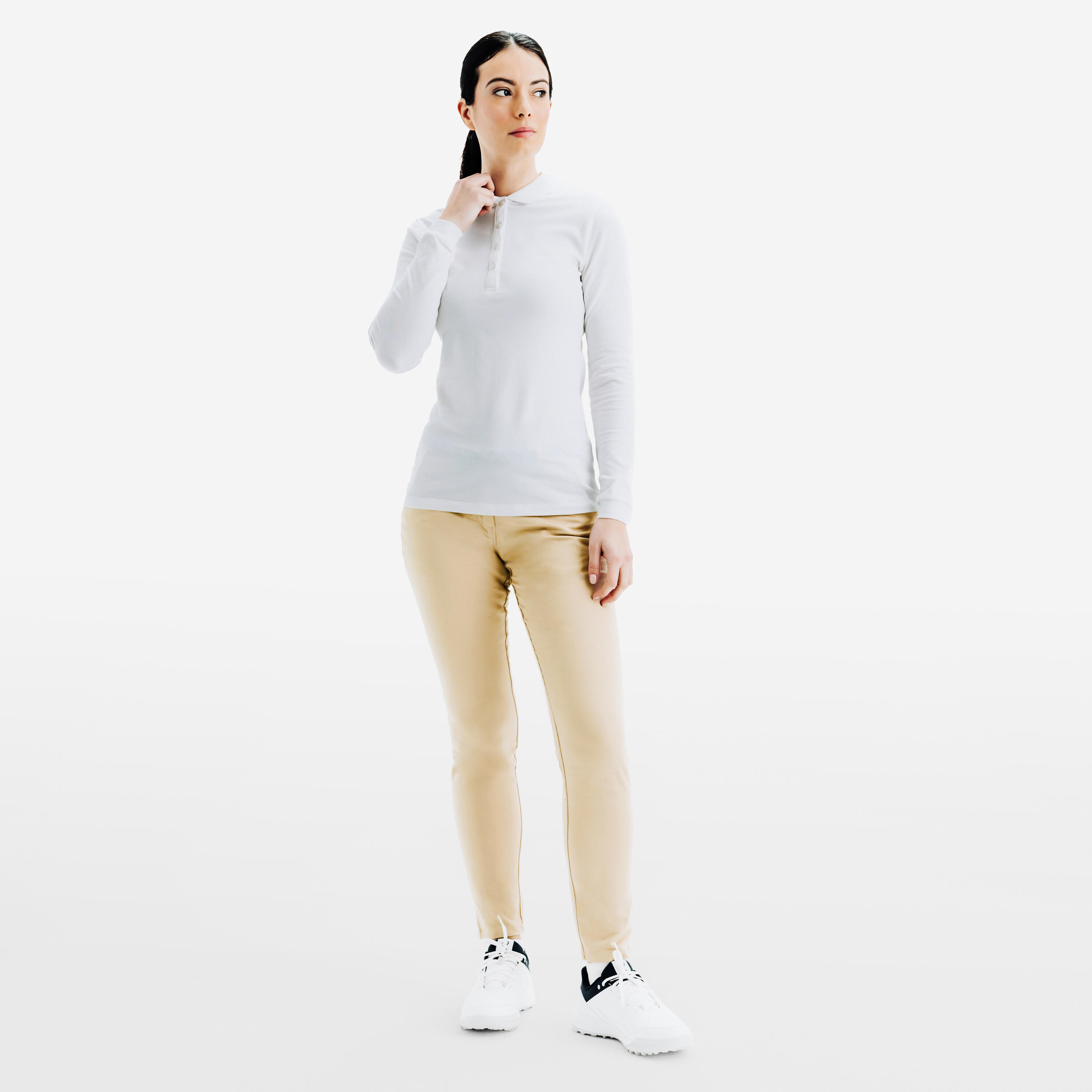 Polo maniche lunghe golf donna MW 500 avorio 2/5