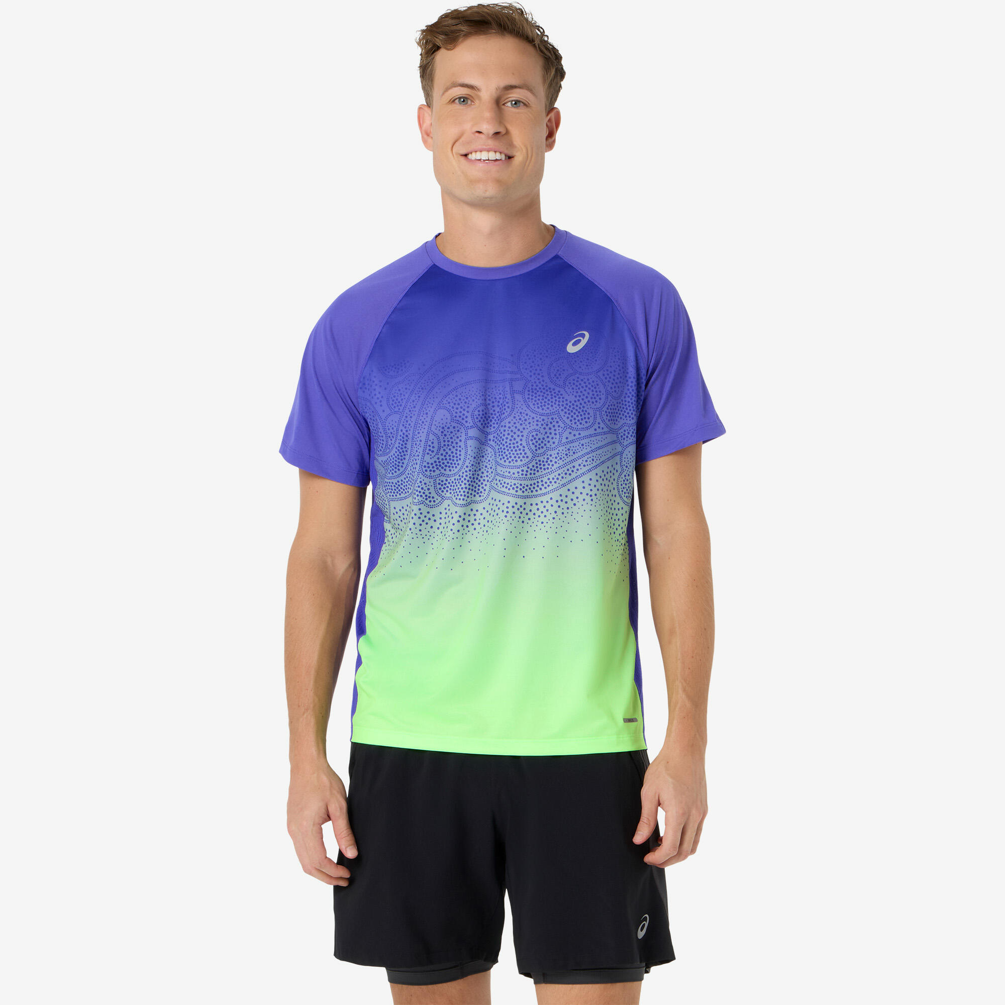 Tee-shirt de running homme, Asics Fade vert et violet