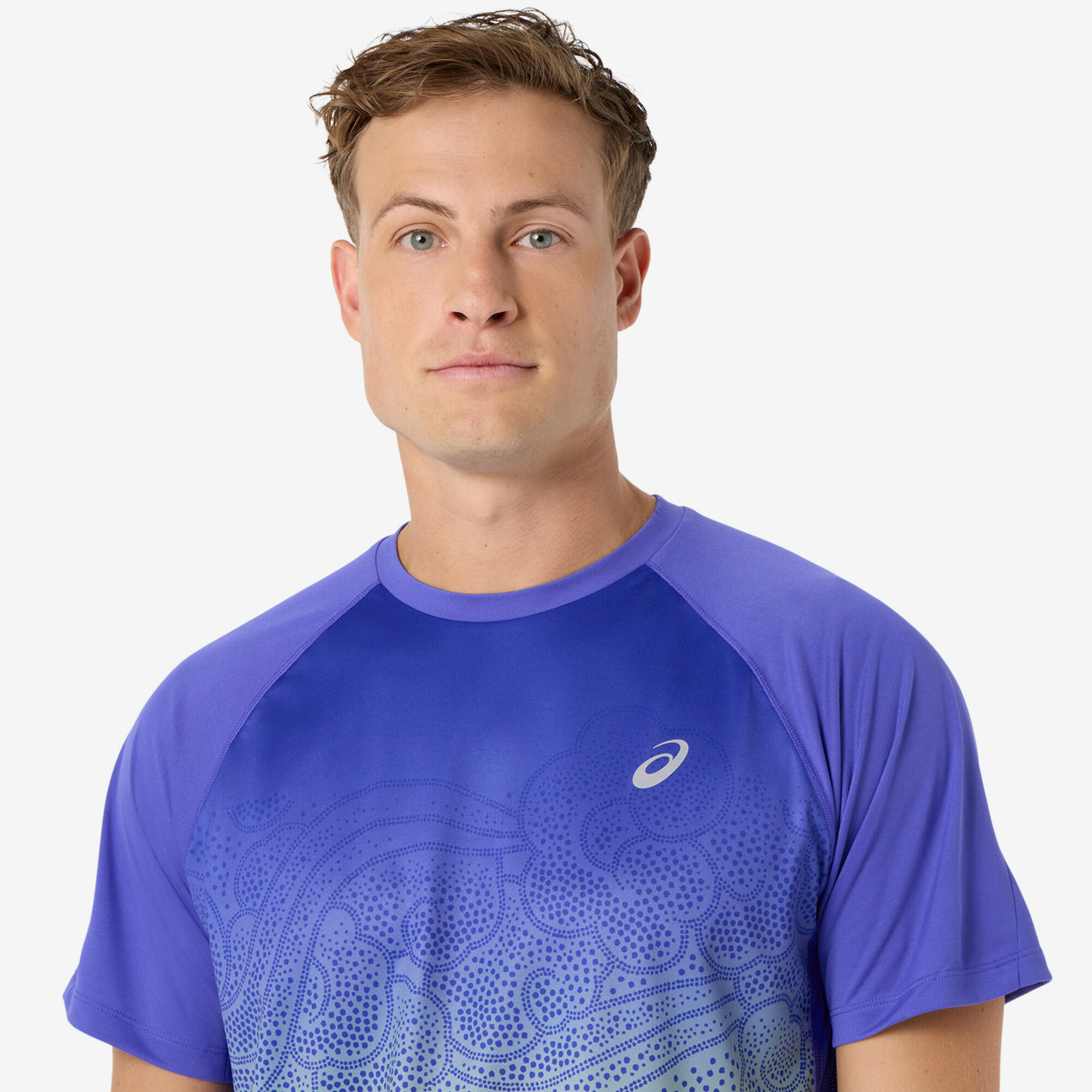 Tee-shirt de running homme, Asics Fade vert et violet 3/5