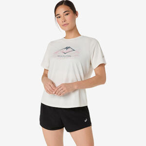Camiseta running mujer, Asics Fujitrail blanco y rosa