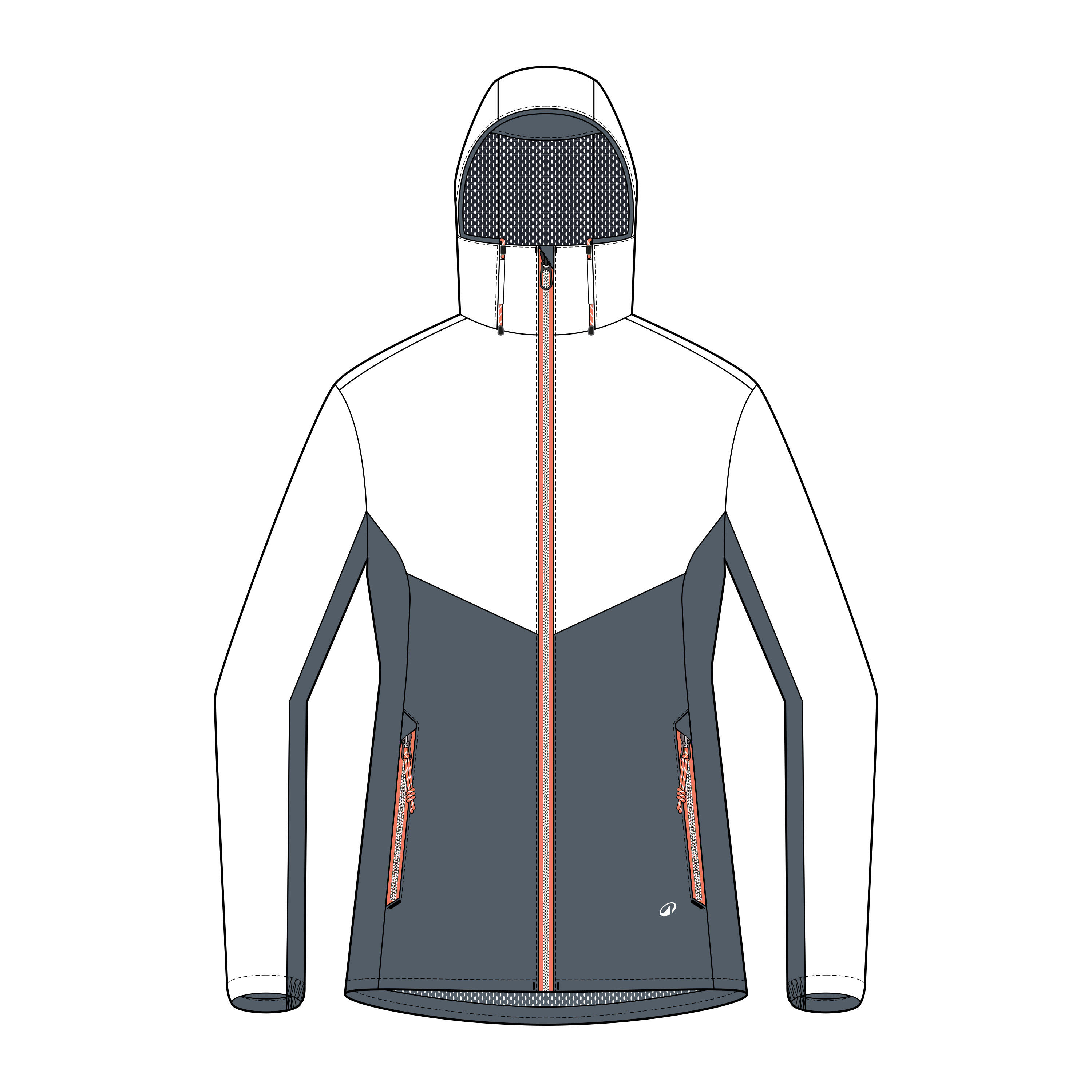 Chamarra de vela impermeable para lluvia gris con blanco para mujer Sailing 100 24/24