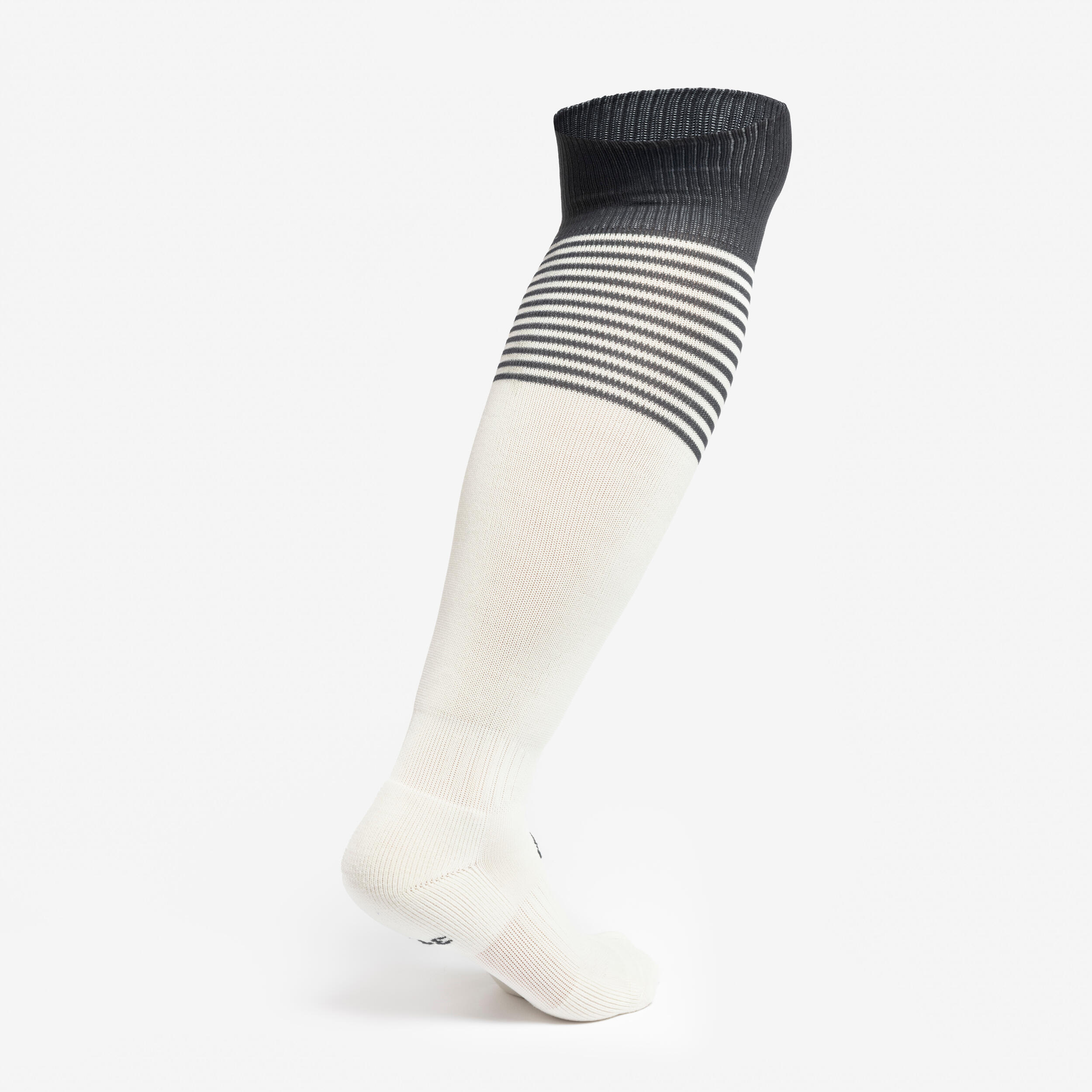 Chaussettes hautes de football enfant VIRALTO Jr Ivoire rayées grise 2/5