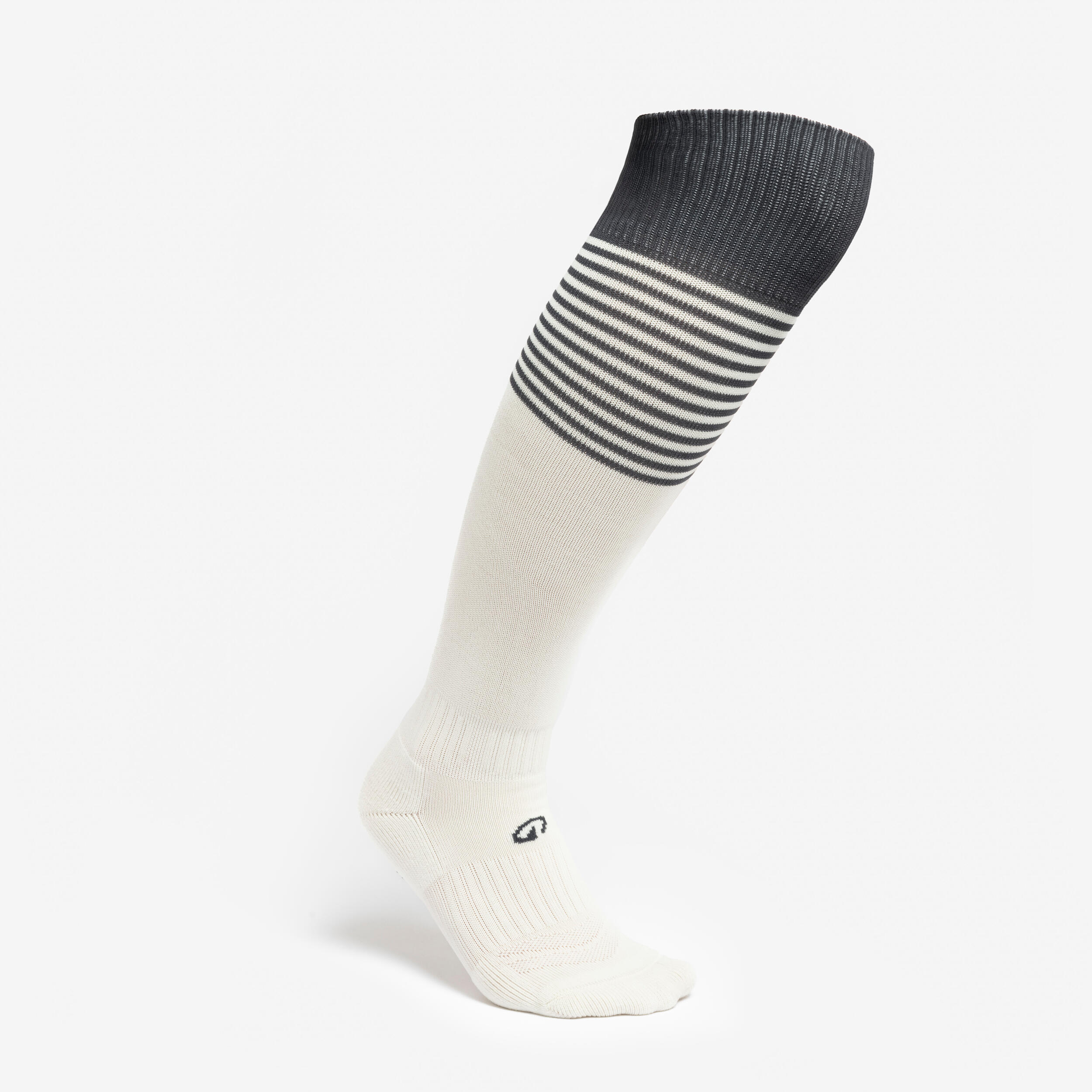 Kipsta Kids Football High-rise Socks Viralto - Ivory / Grey Stripes