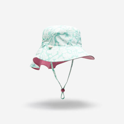 Chapeau anti UV réversible Bébé - corail et imprimés fleurs