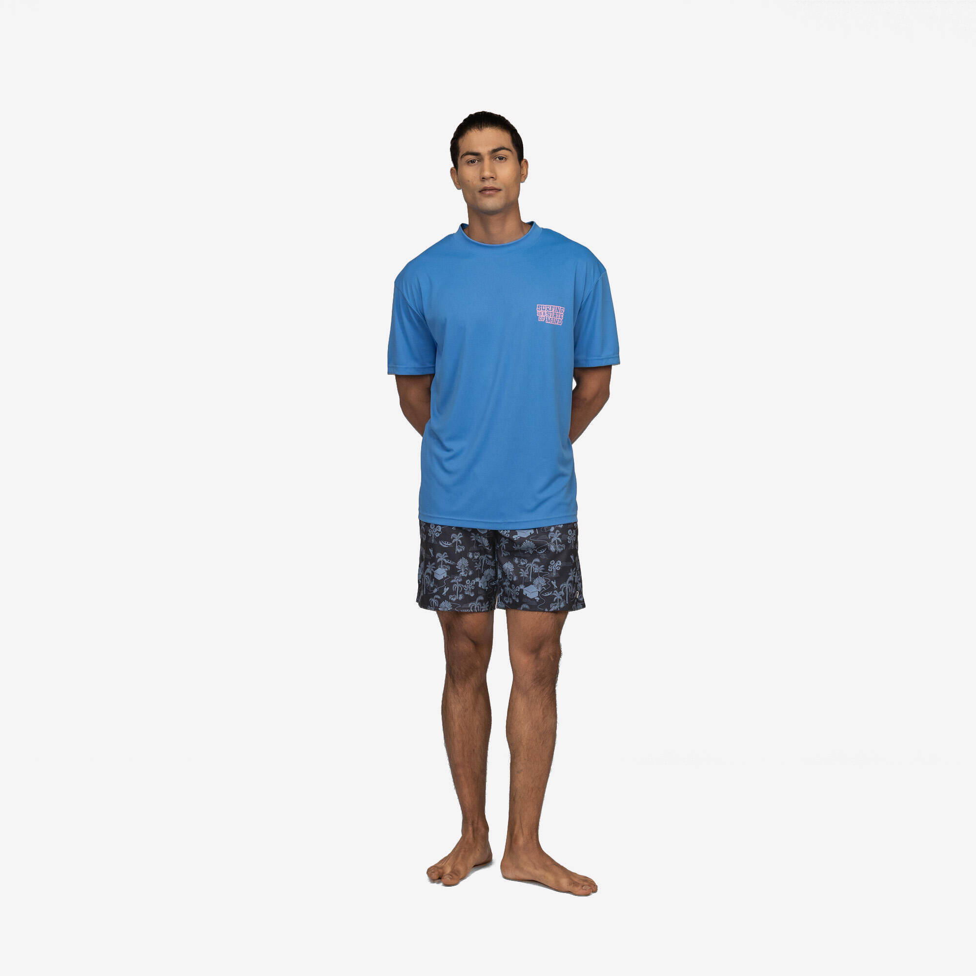 Men’s short sleeve anti-UV surf t-shirt loose fit, blue -  3