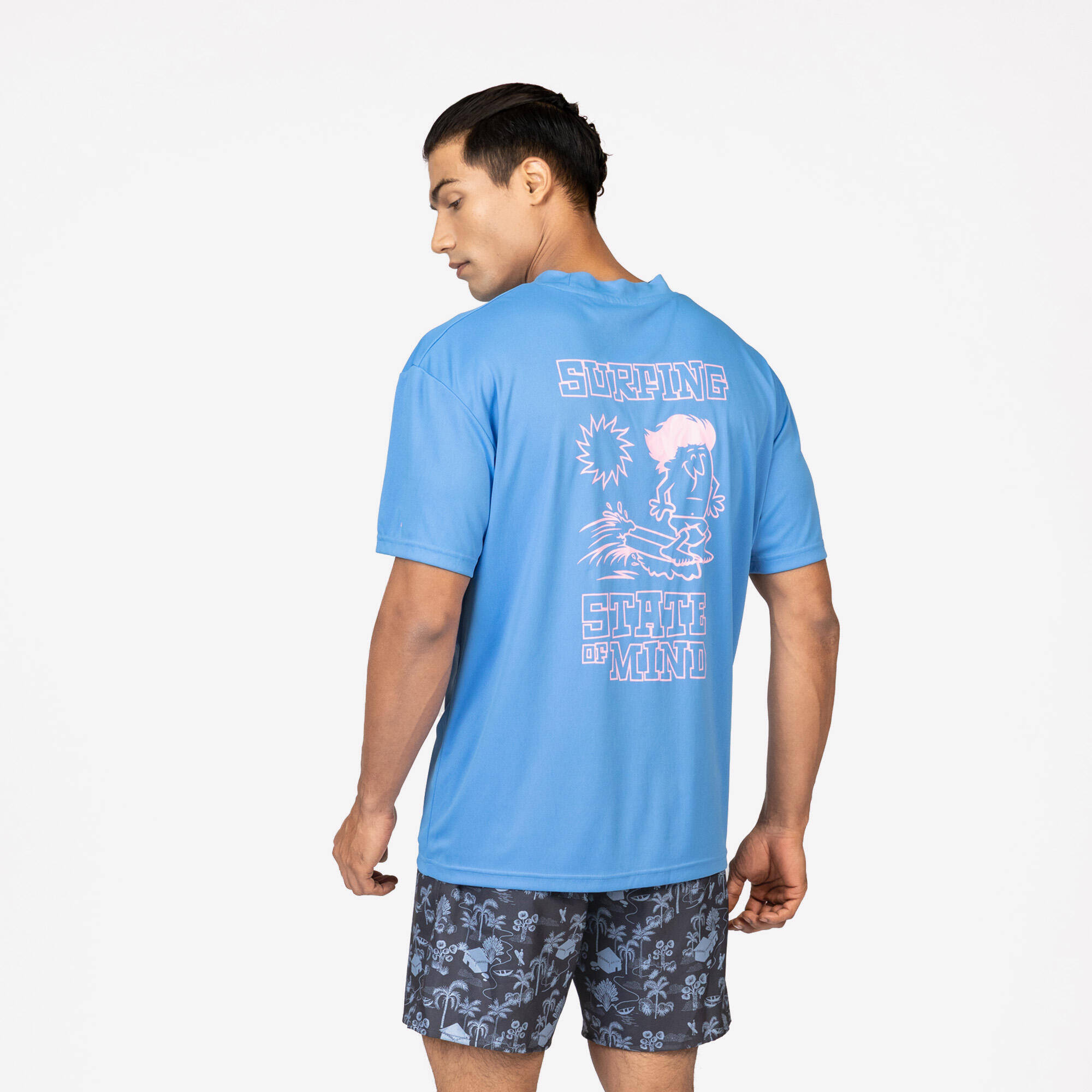 Men’s short sleeve anti-UV surf t-shirt loose fit, blue -  4
