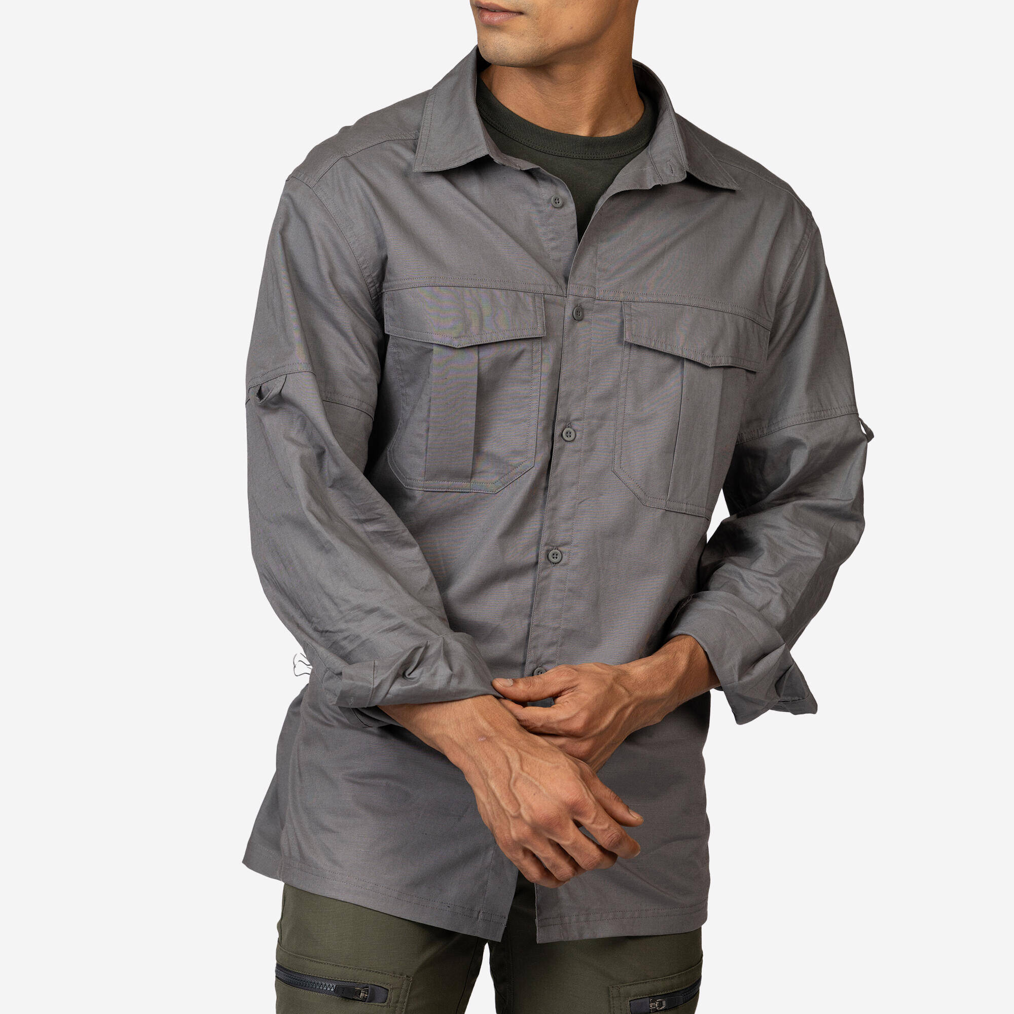 Men’s UV-protection lightweight long sleeve hemp shirt 500 grey -  3