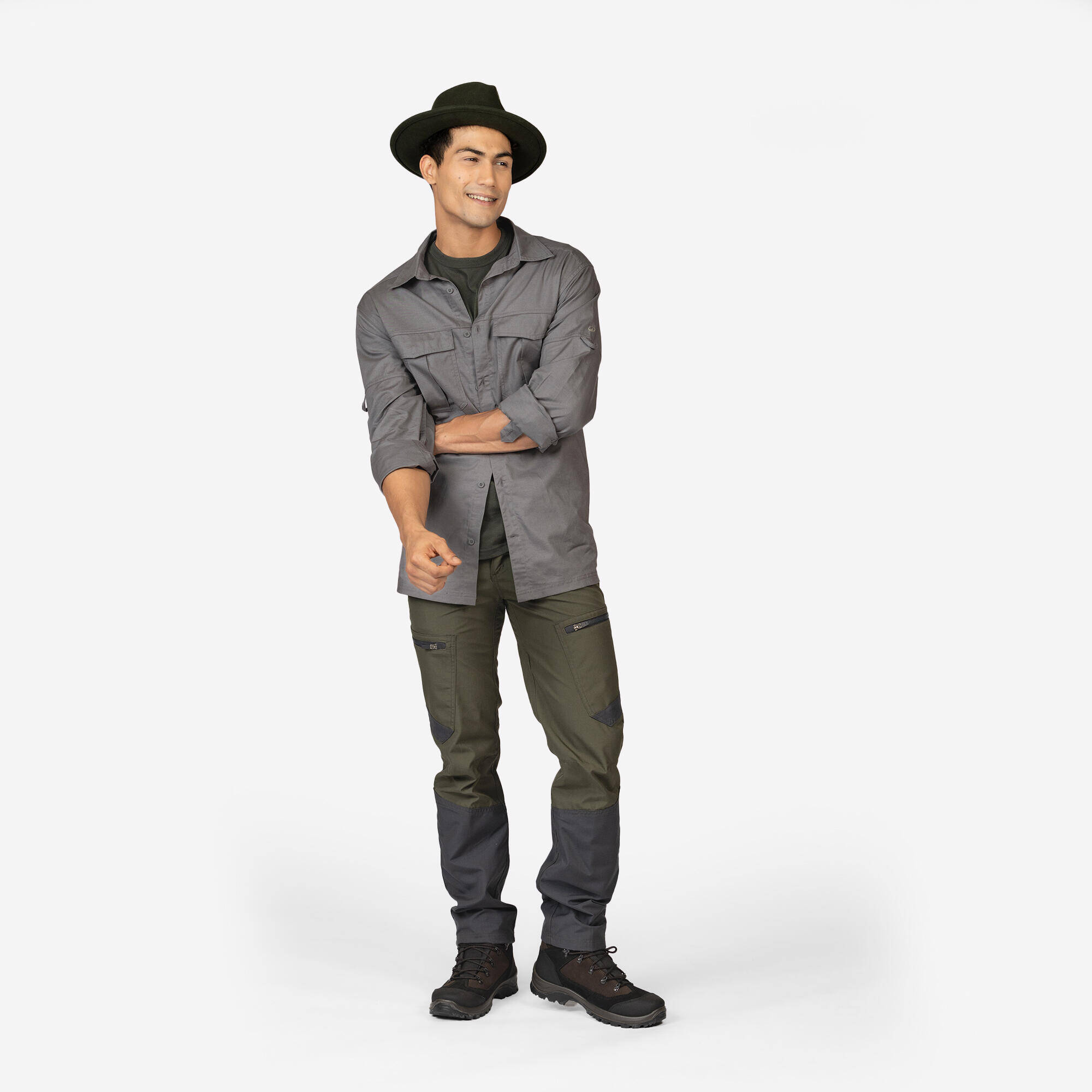 Men’s UV-protection lightweight long sleeve hemp shirt 500 grey -  5