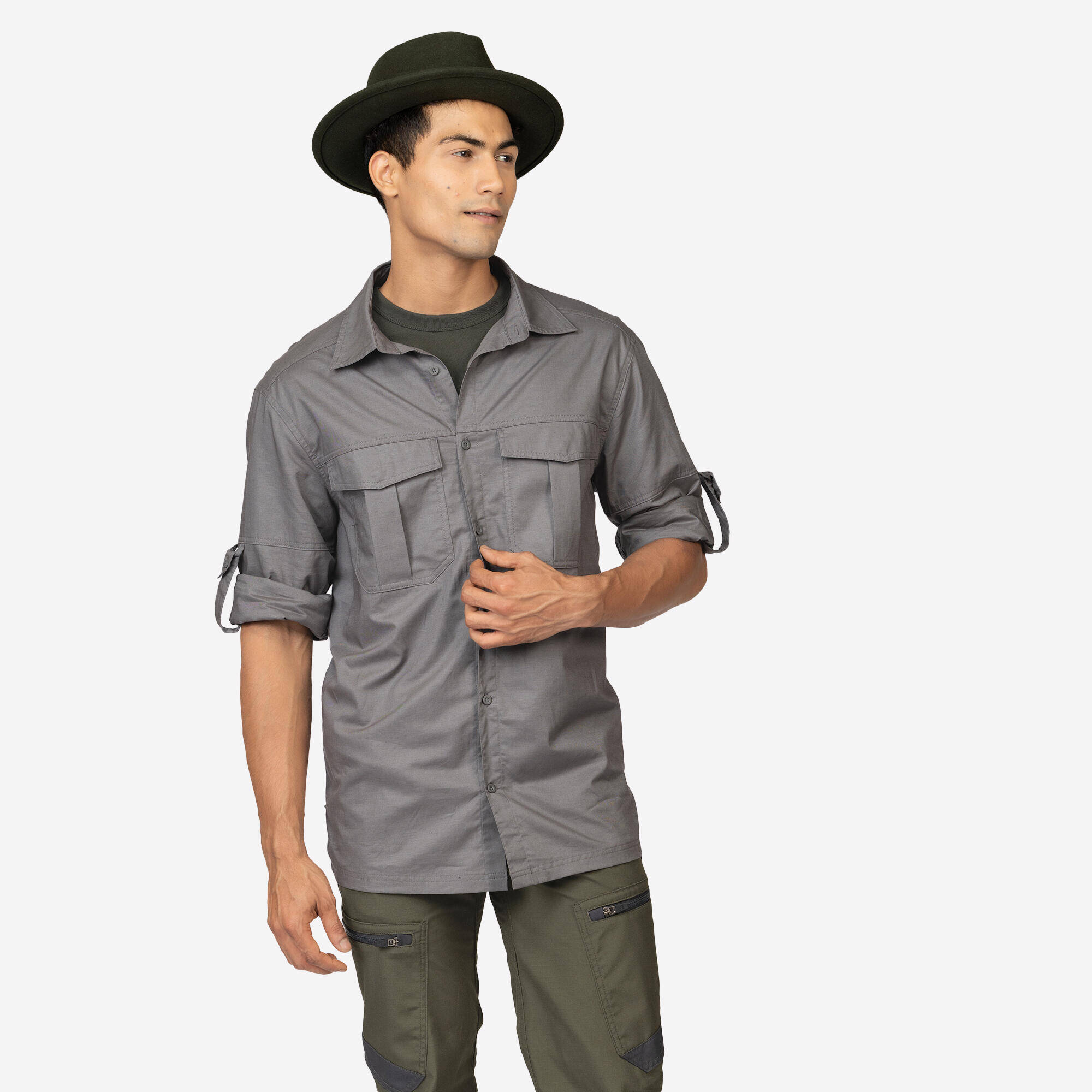Men’s UV-protection lightweight long sleeve hemp shirt 500 grey -  2