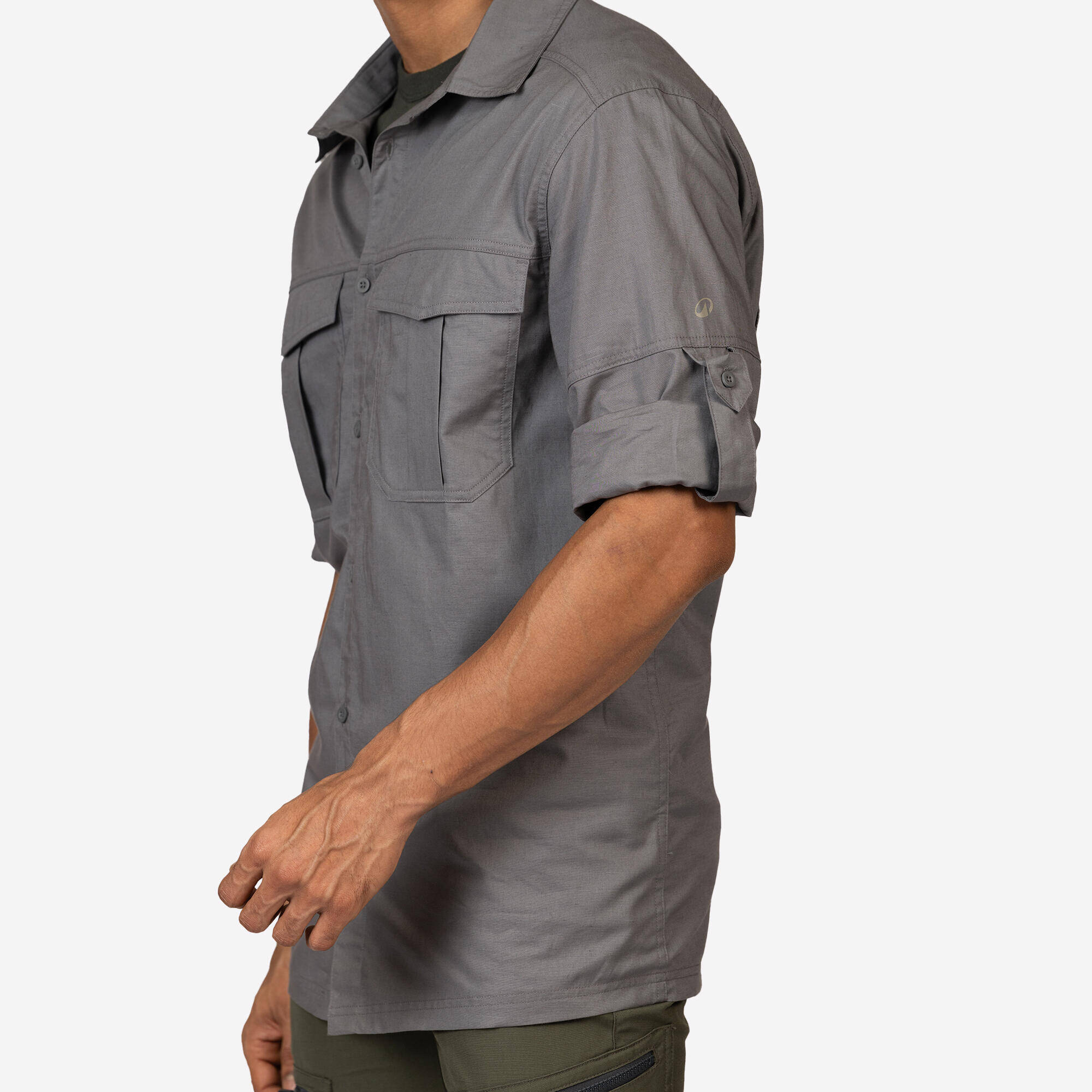 Men’s UV-protection lightweight long sleeve hemp shirt 500 grey -  4
