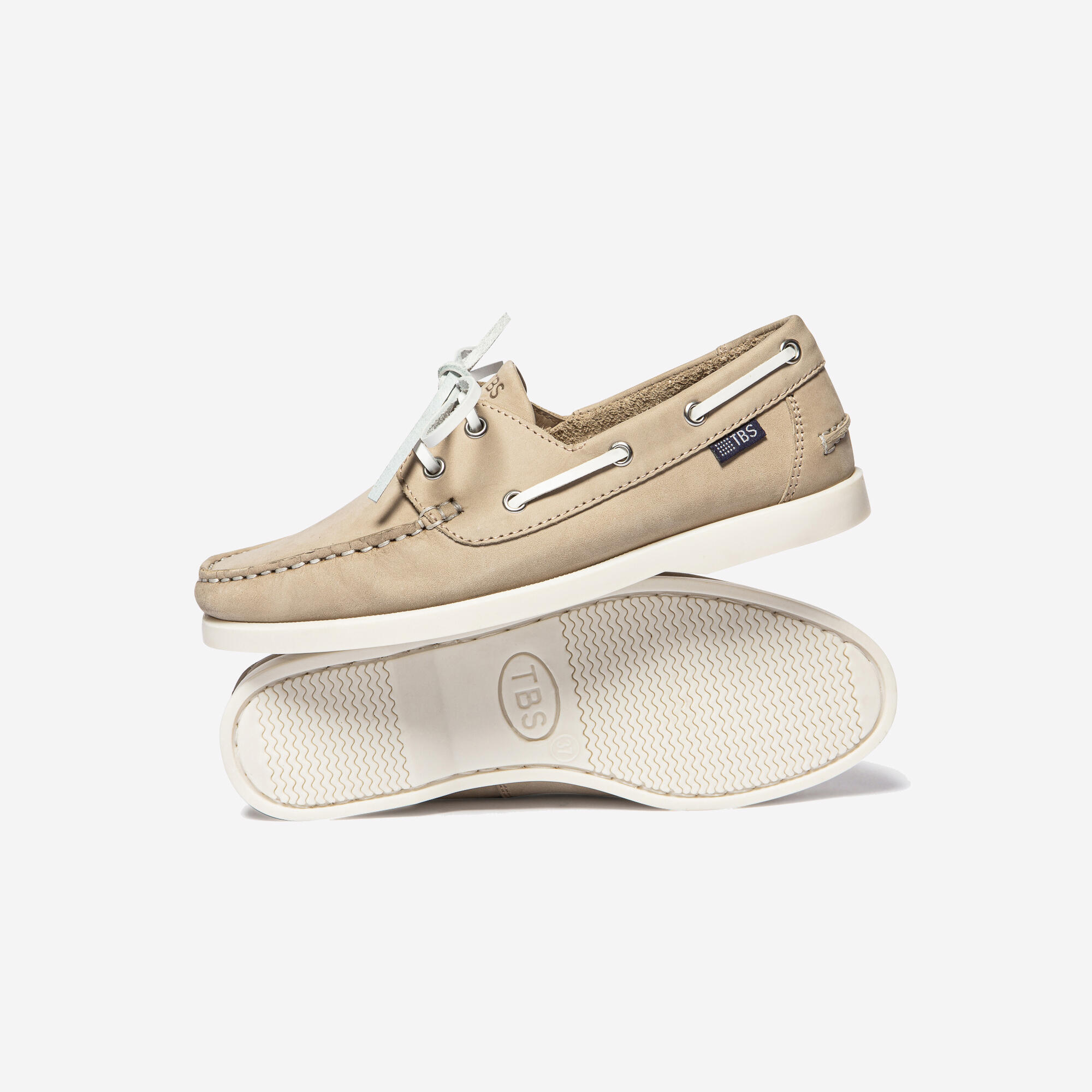 Chaussures bateau cuir femme Hellios beige 3/4