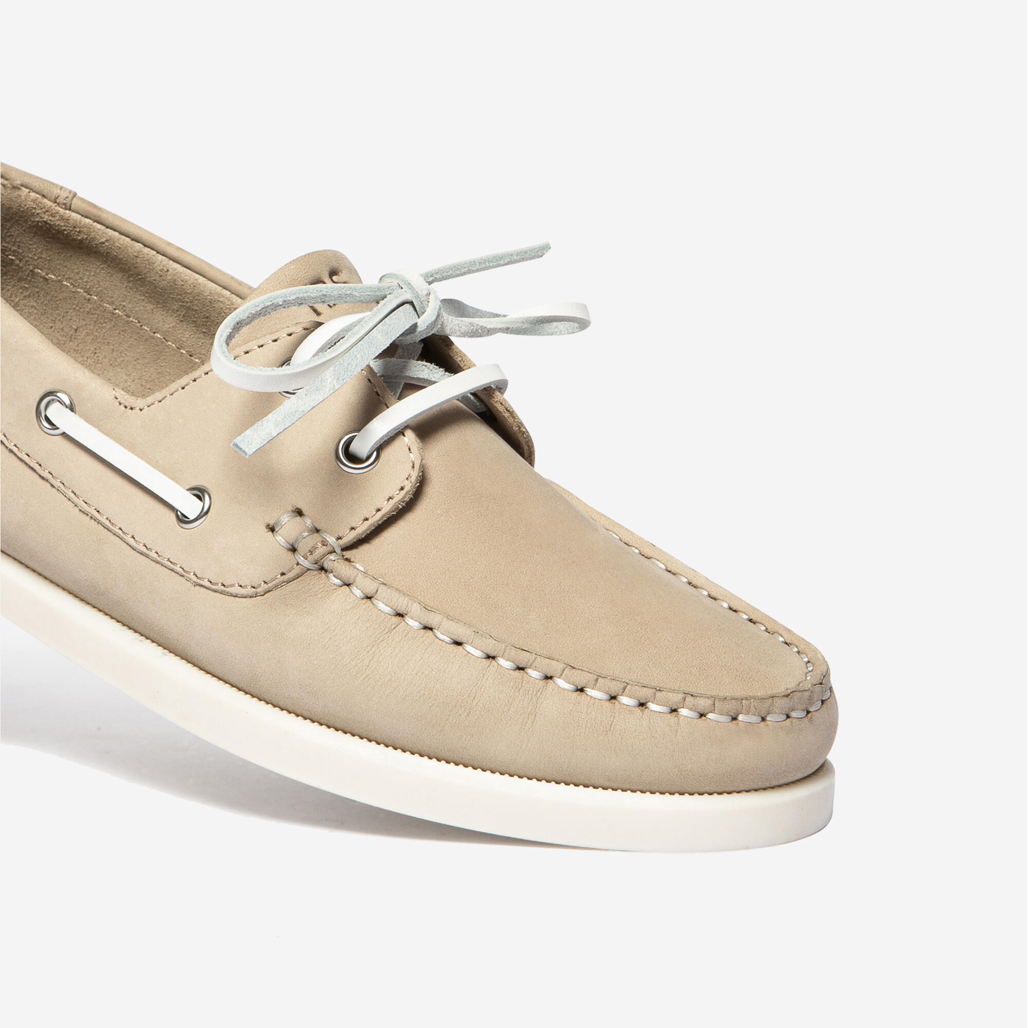 Chaussures bateau cuir femme Hellios beige 2/4