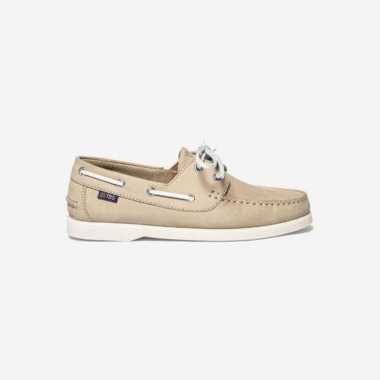 Chaussures bateau cuir femme Hellios beige