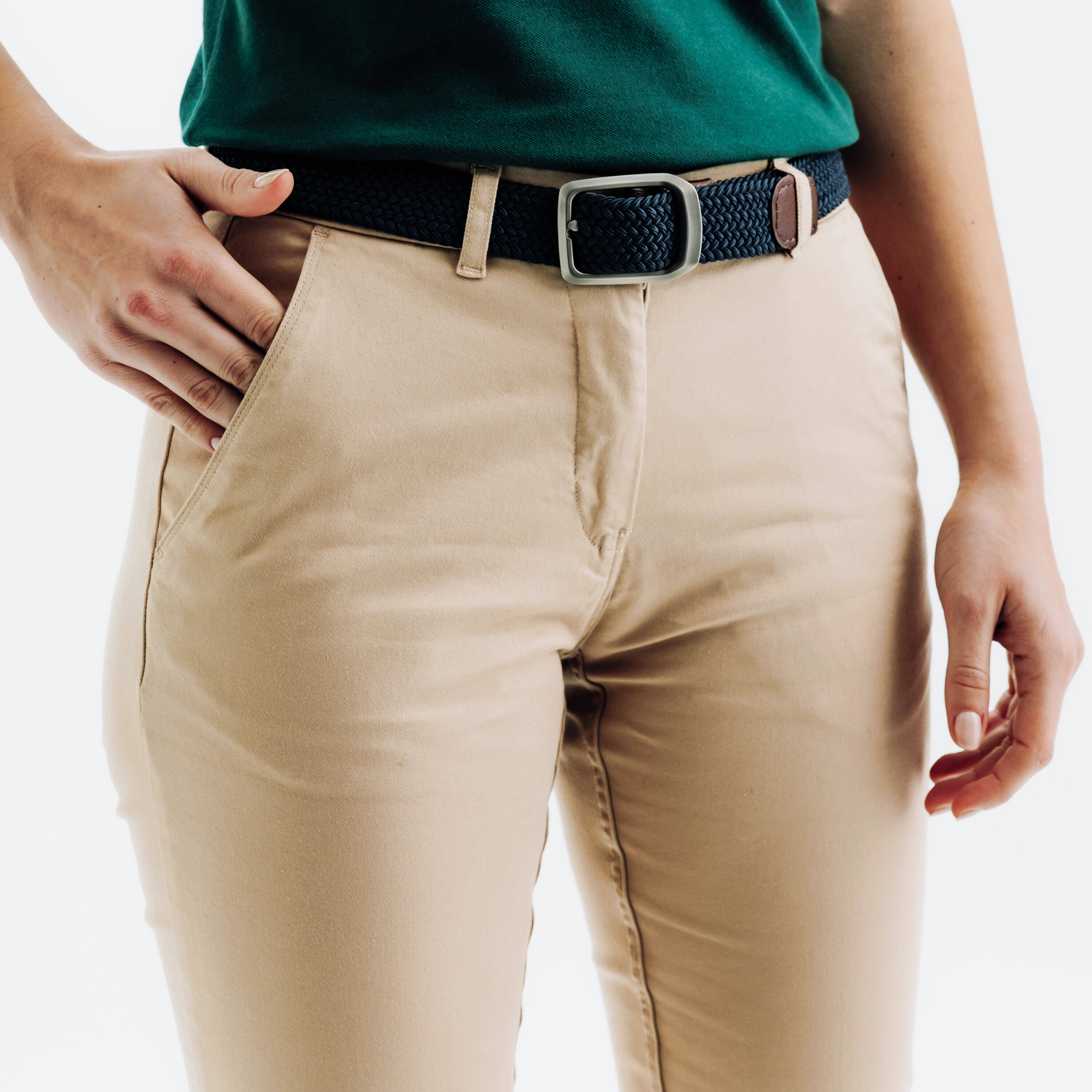 Women's Golf Chino Cotton Trousers - MW500 Beige -  3
