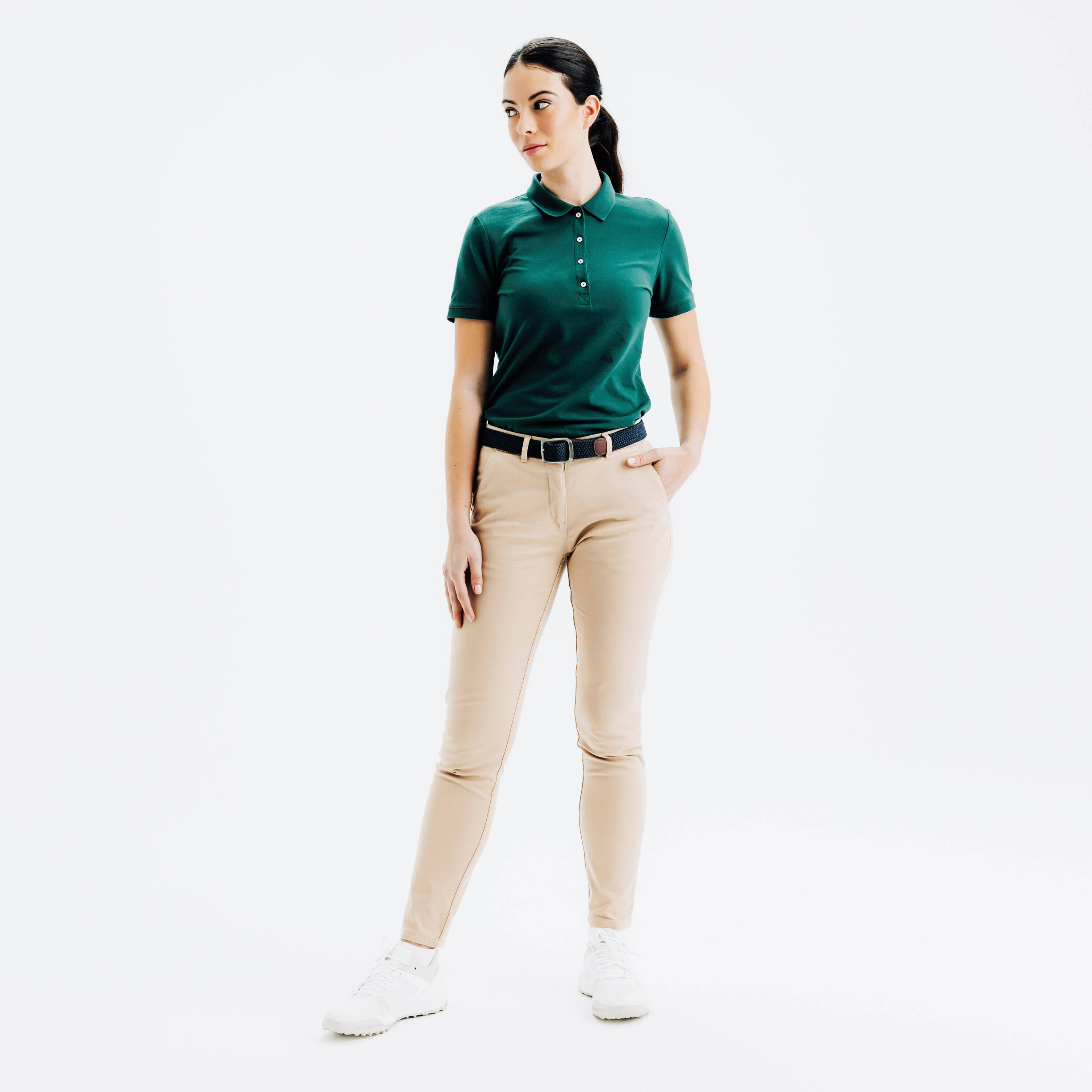 Women's Golf Chino Cotton Trousers - MW500 Beige -  2