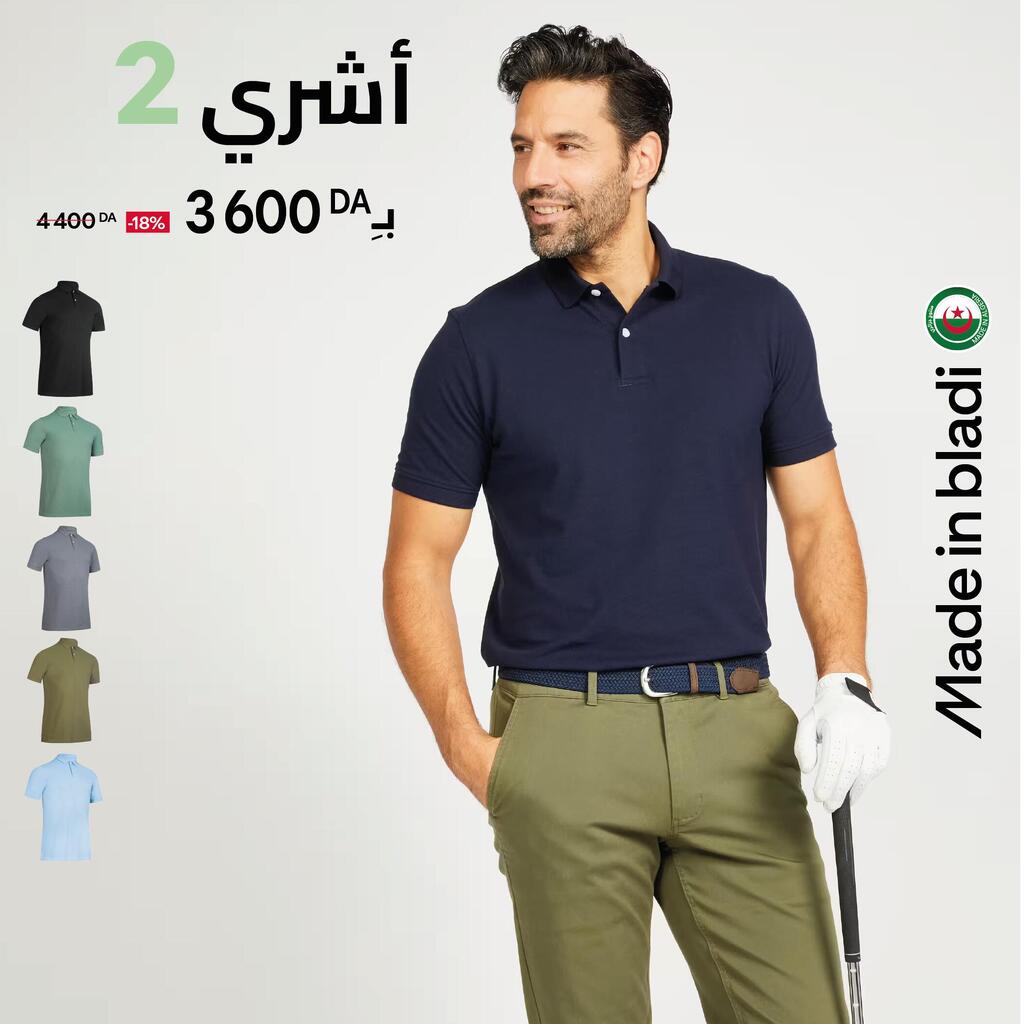 Polo de golf en coton polyester manches courtes homme, MW500 bleu marine