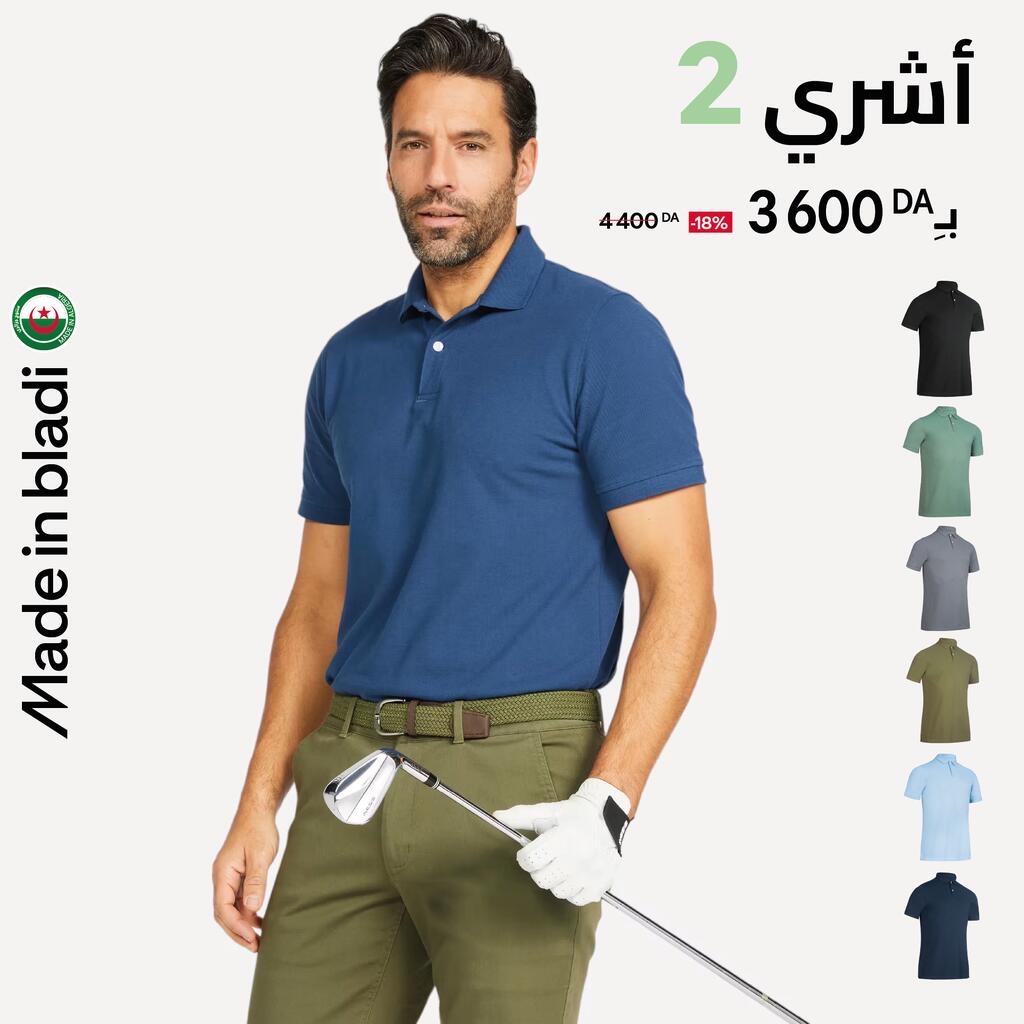 Polo de golf en coton polyester manches courtes homme, MW500 bleu