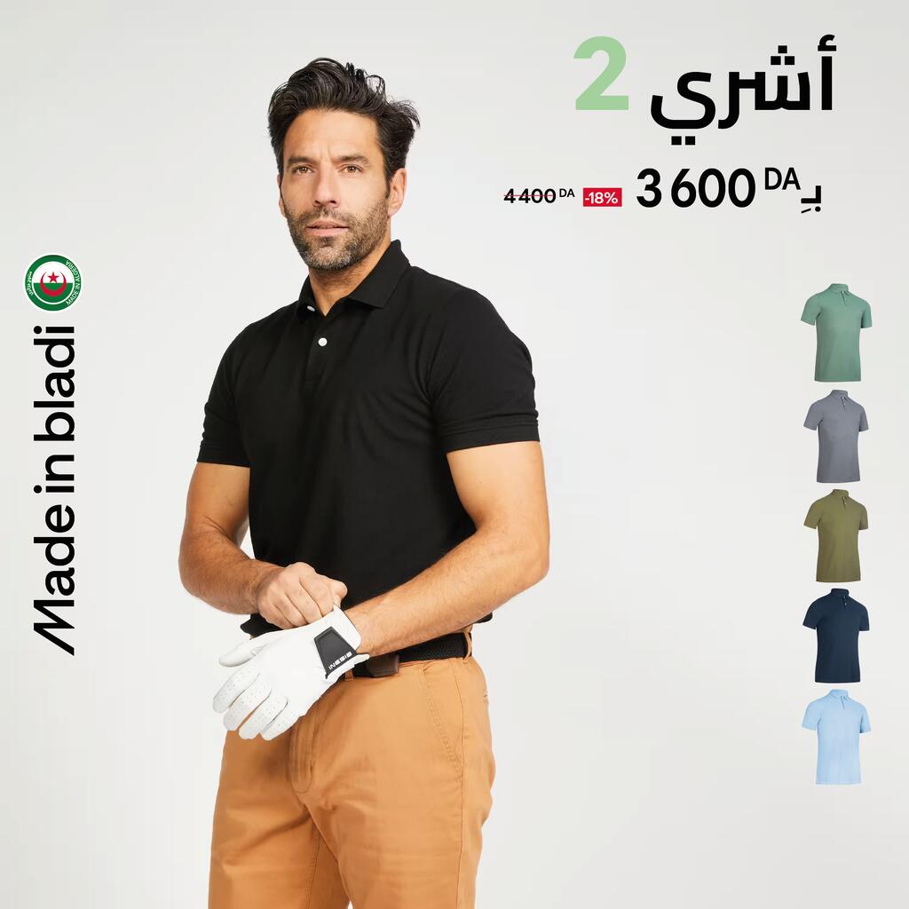 Polo de golf en coton polyester manches courtes homme, MW500 noir
