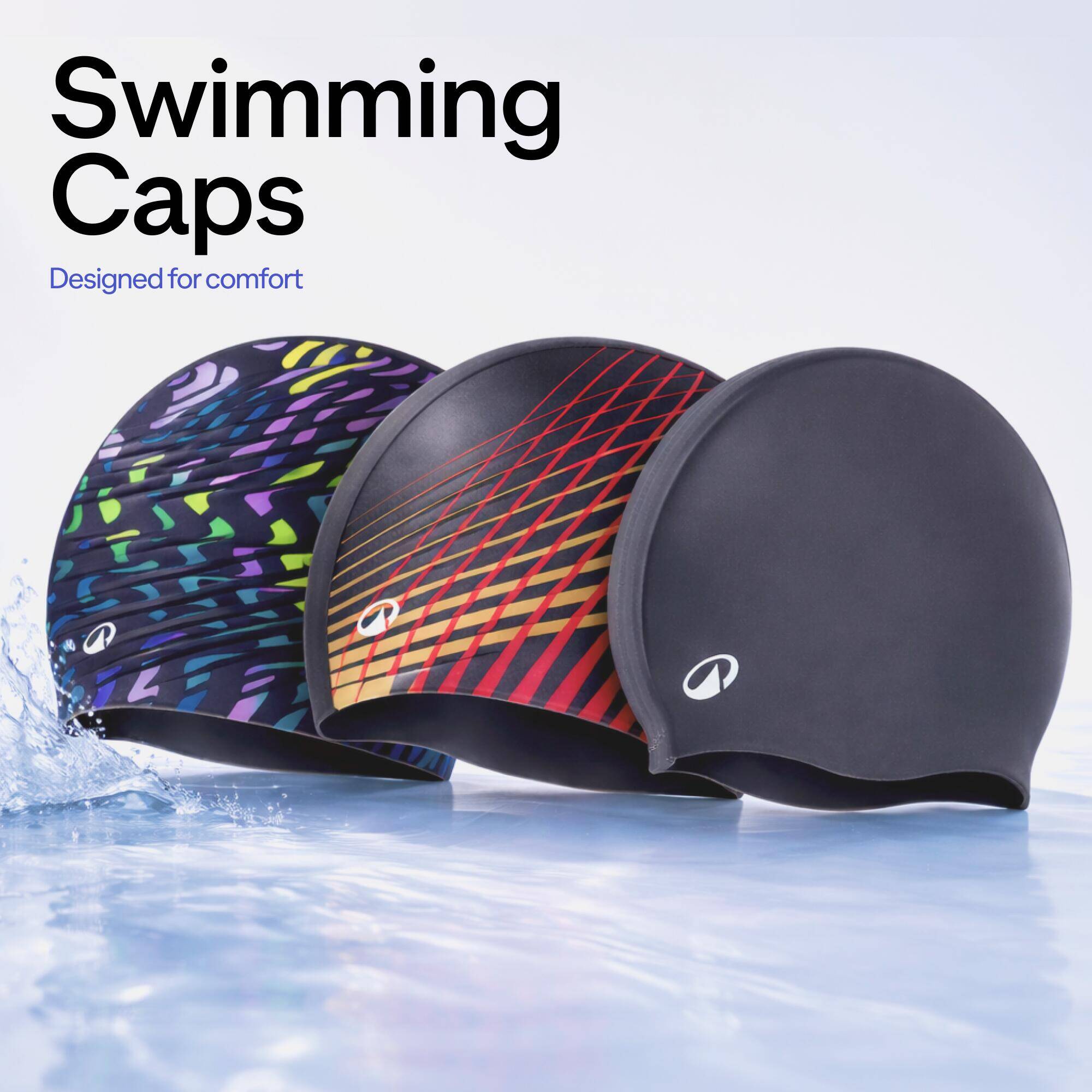 Silicone Swim Cap for Kids & Adults One Size (50-64 cm)Printed - Black -  3