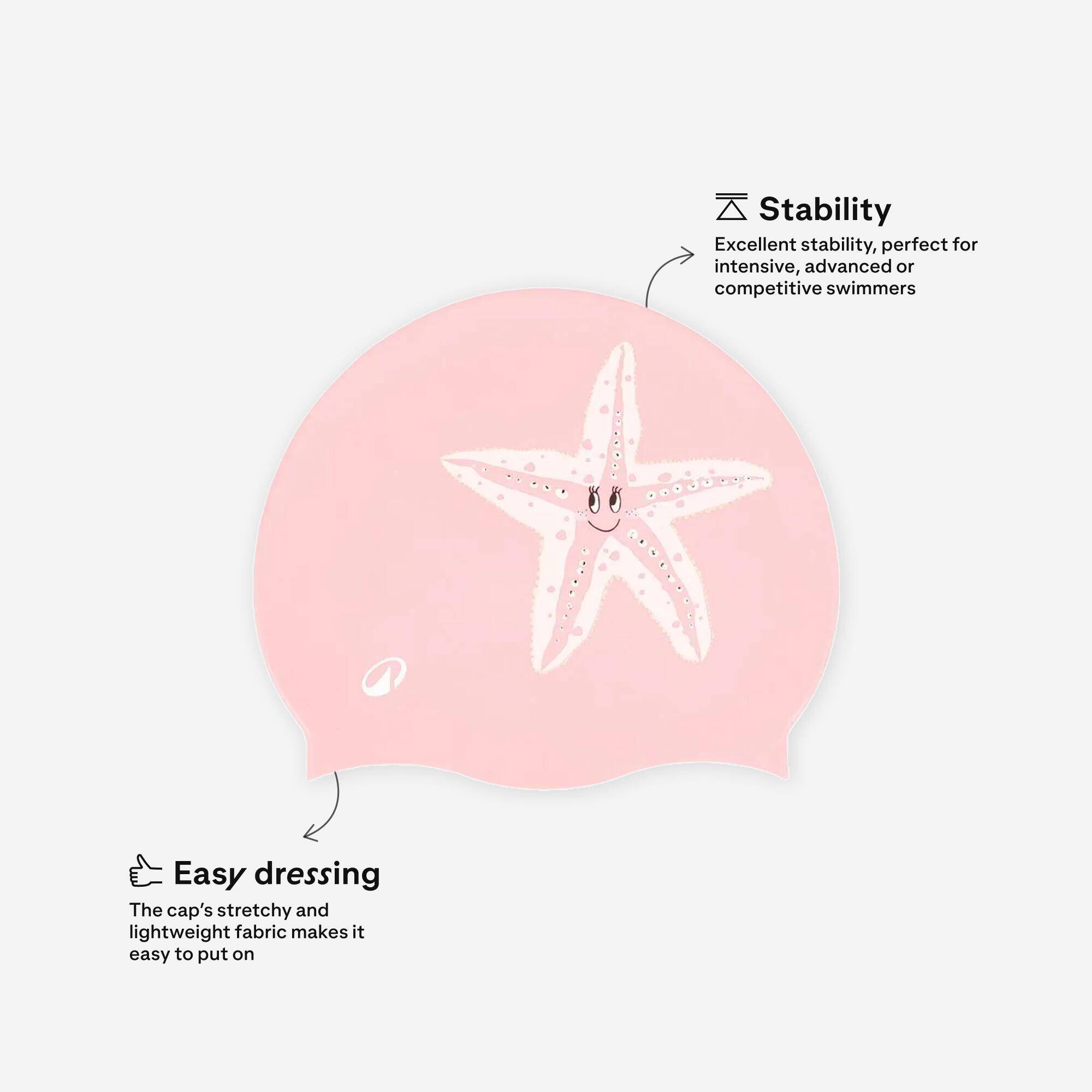 Silicone Swim Cap for Kids & Adults One Size (50-64 cm) Starfish - Pink -  2