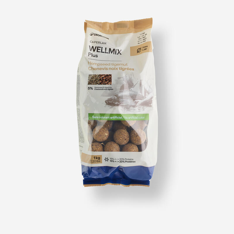 Boilies na kaprařinu Wellmix Plus 25 mm 1 kg Konopné semínko / tygří ořech