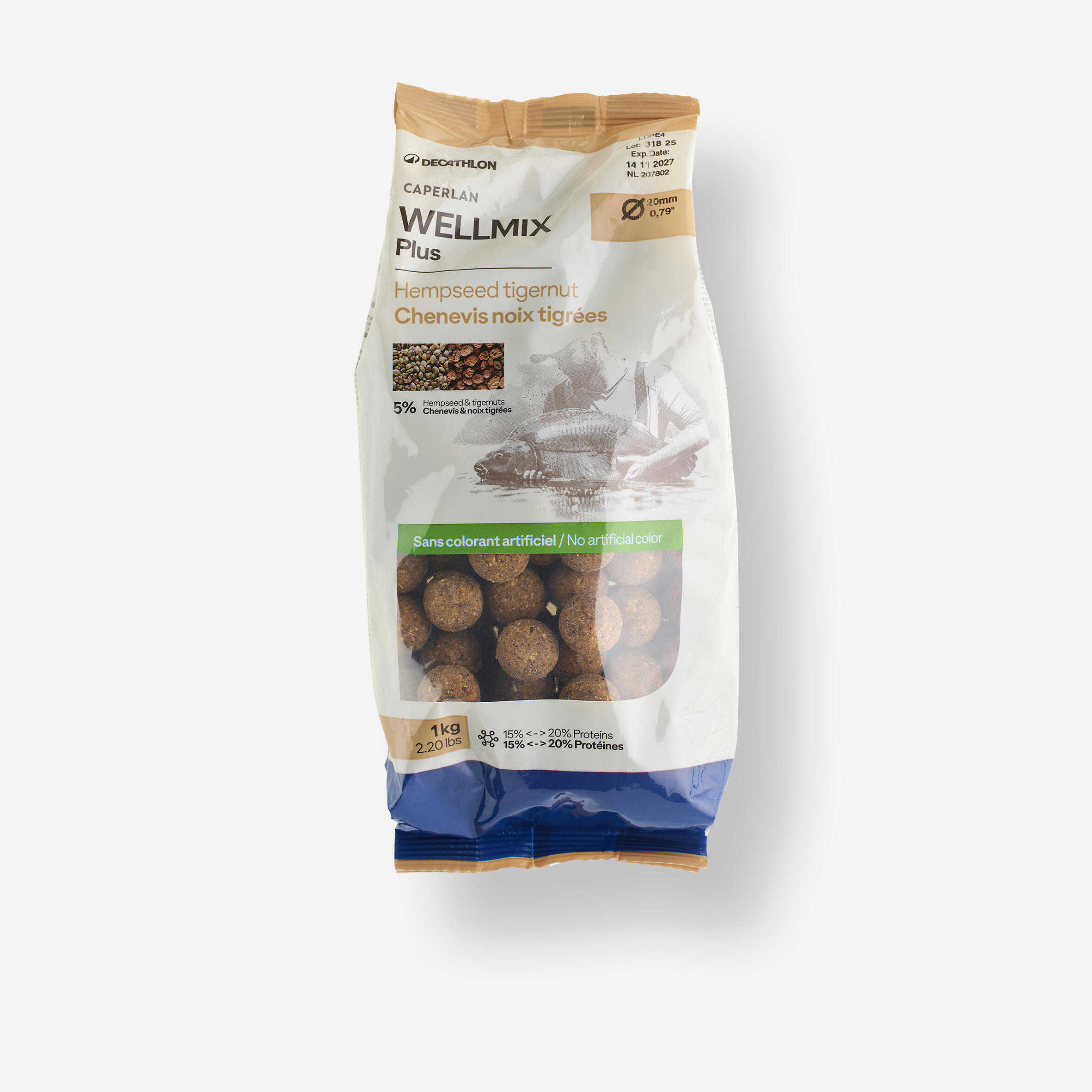 Bouillettes pêche de la carpe Wellmix Plus 20mm 1kg Chènevis - Noix tigrées 3/11