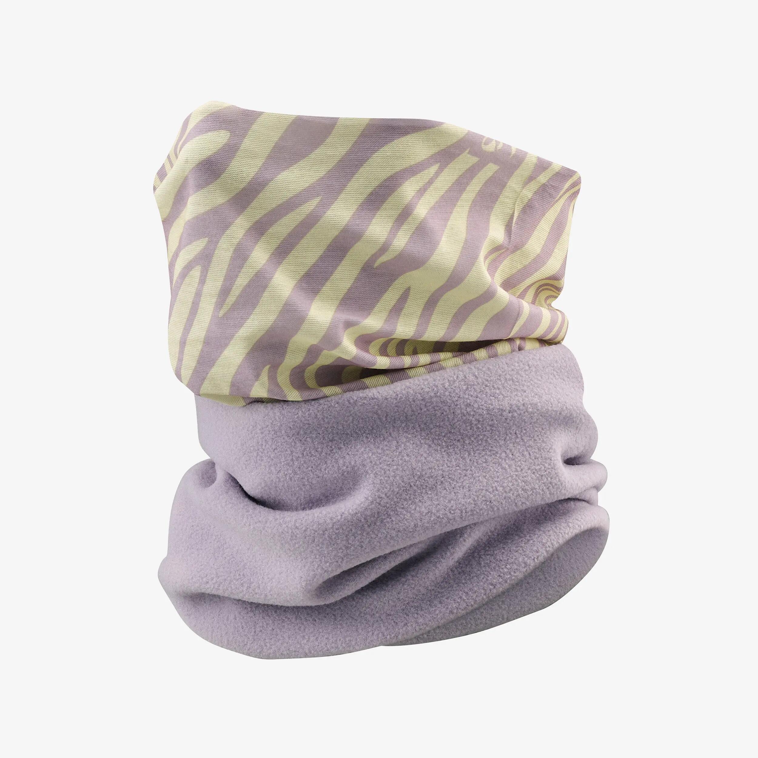 Nekwarmer voor skiën volwassenen Hug 500 zebrastrepen lila en geel 5/8