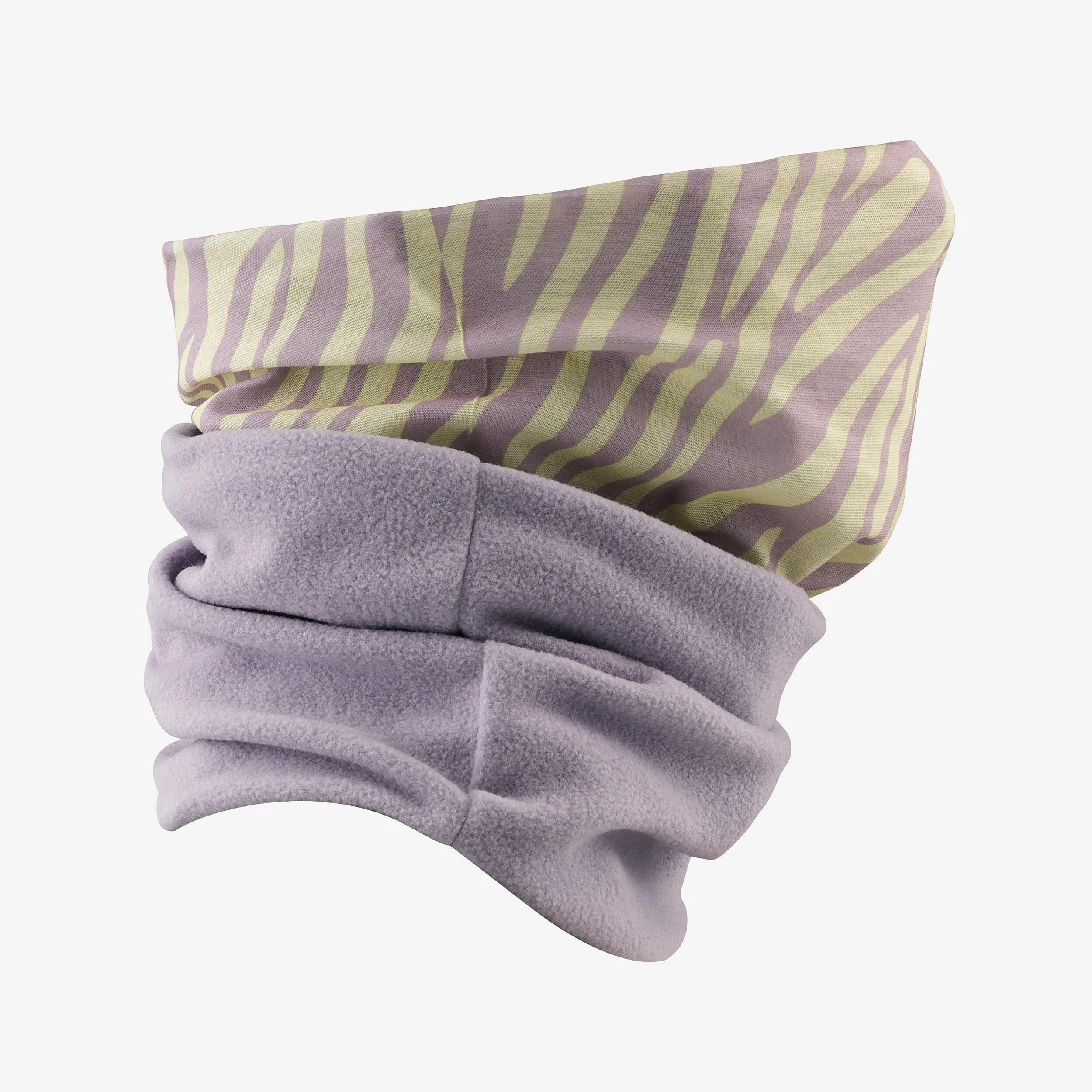 Nekwarmer voor skiën volwassenen Hug 500 zebrastrepen lila en geel 3/8