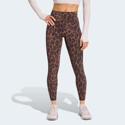 Leggings ADIDAS donna palestra vita alta modellanti marroni leopardati