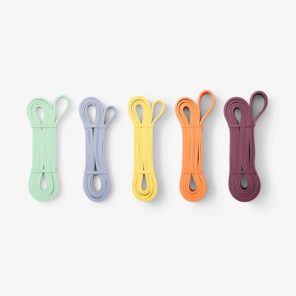 Set of five coloured resistance loop bands