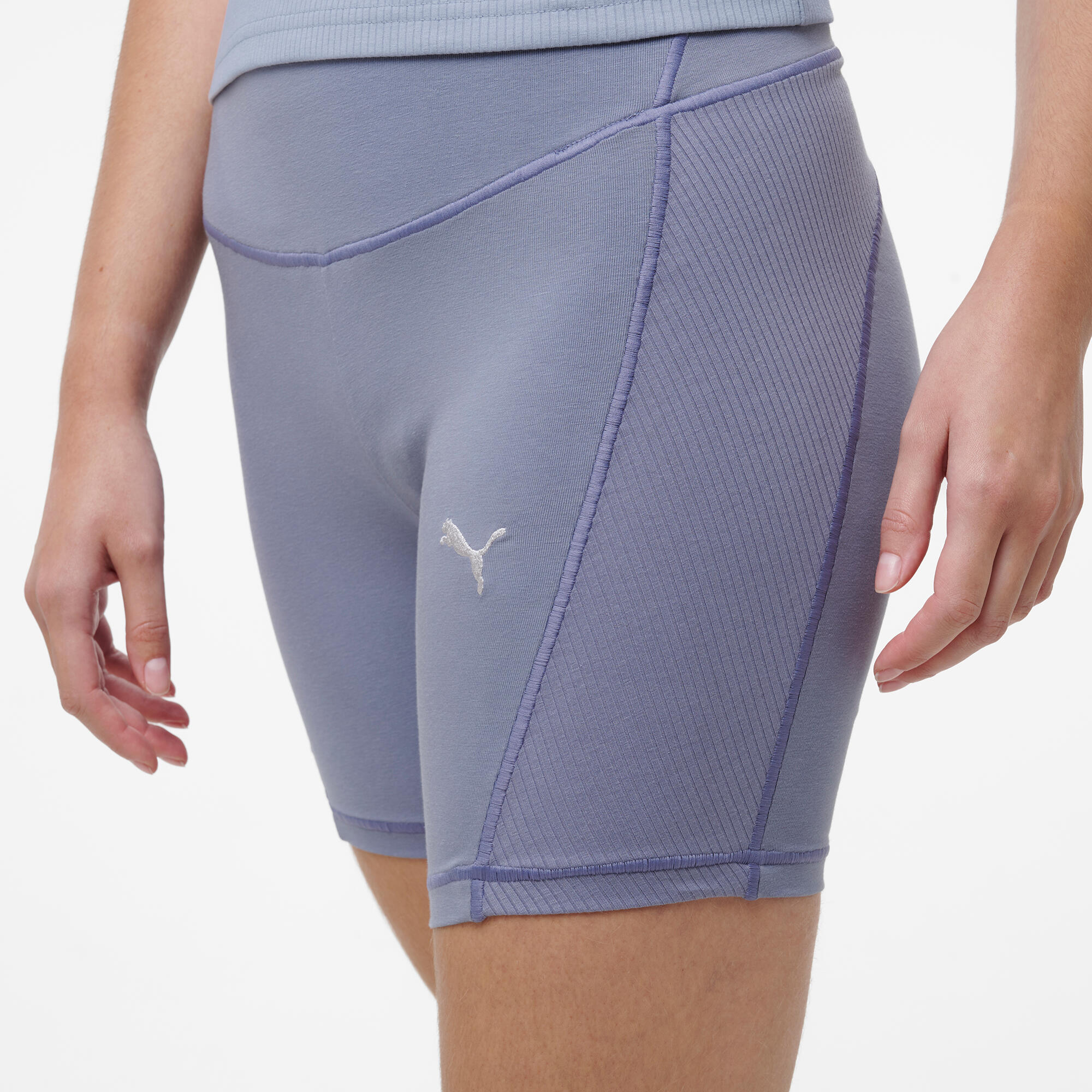 Pantaloncini Sportivi Donna Vita Alta – Per Palestra, Ciclismo, Opachi, Lilla Chiaro, Taglia S/M