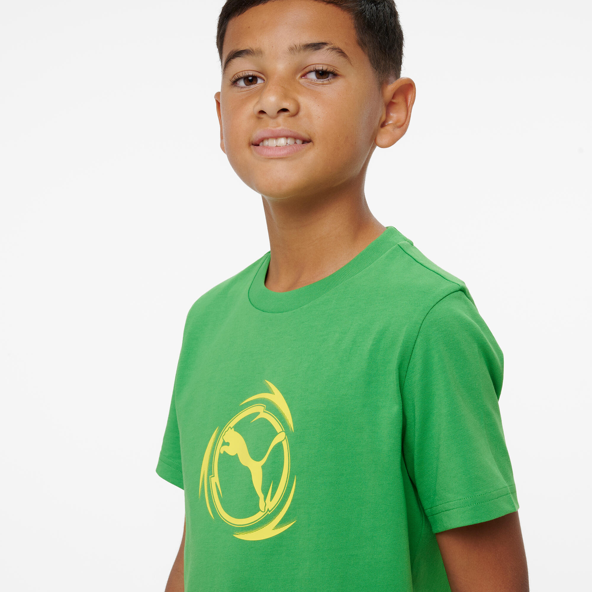 T-shirt Puma bambino ginnastica regular fit cotone verde stampata 3/5