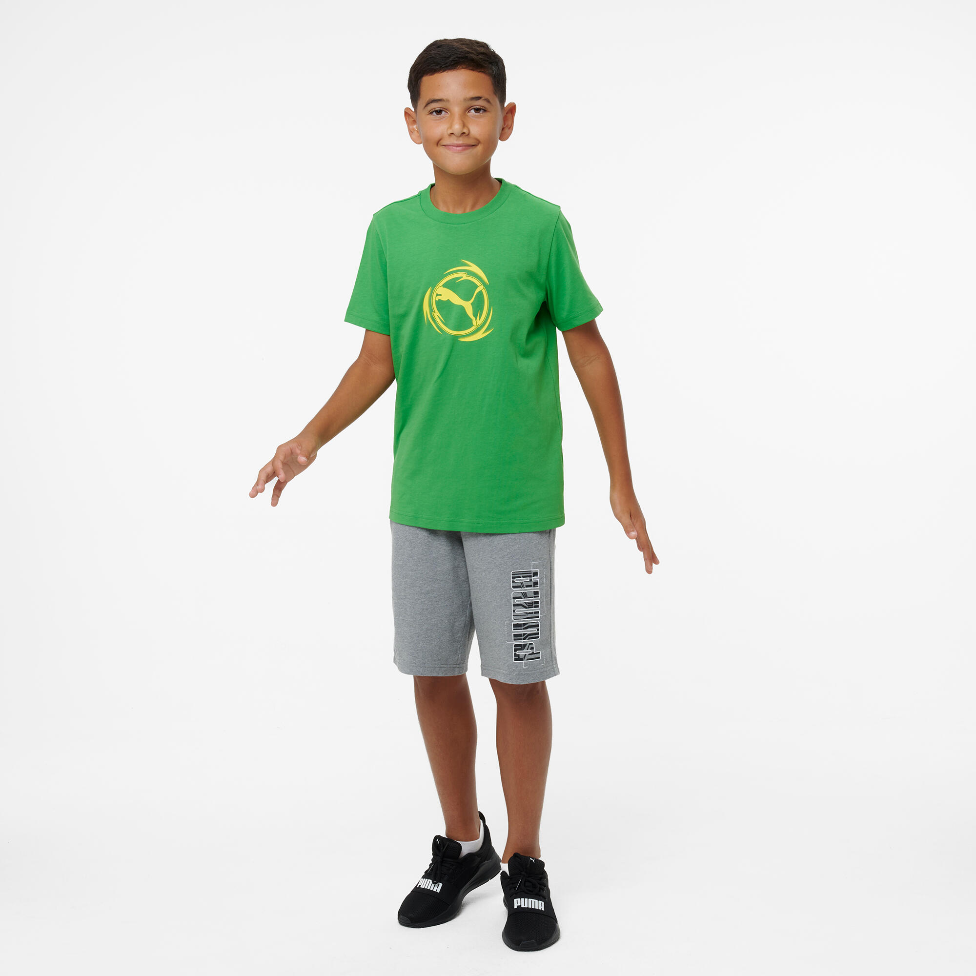 T-shirt Puma bambino ginnastica regular fit cotone verde stampata 2/5