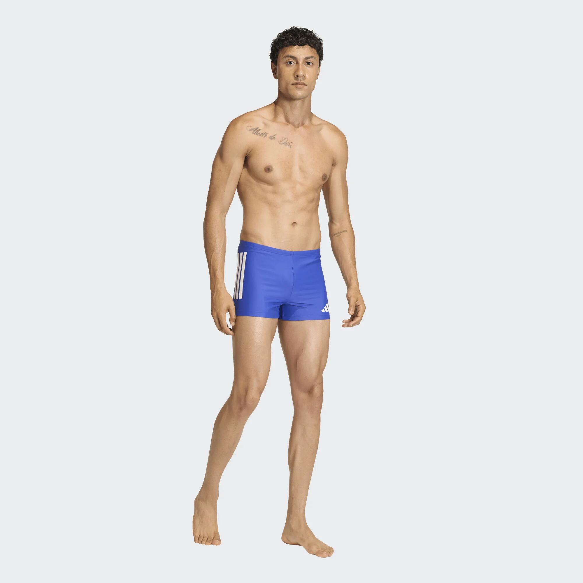 Maillot boxer de bain natation Homme - Adidas 3 bandes BLEU BLANC 3/5
