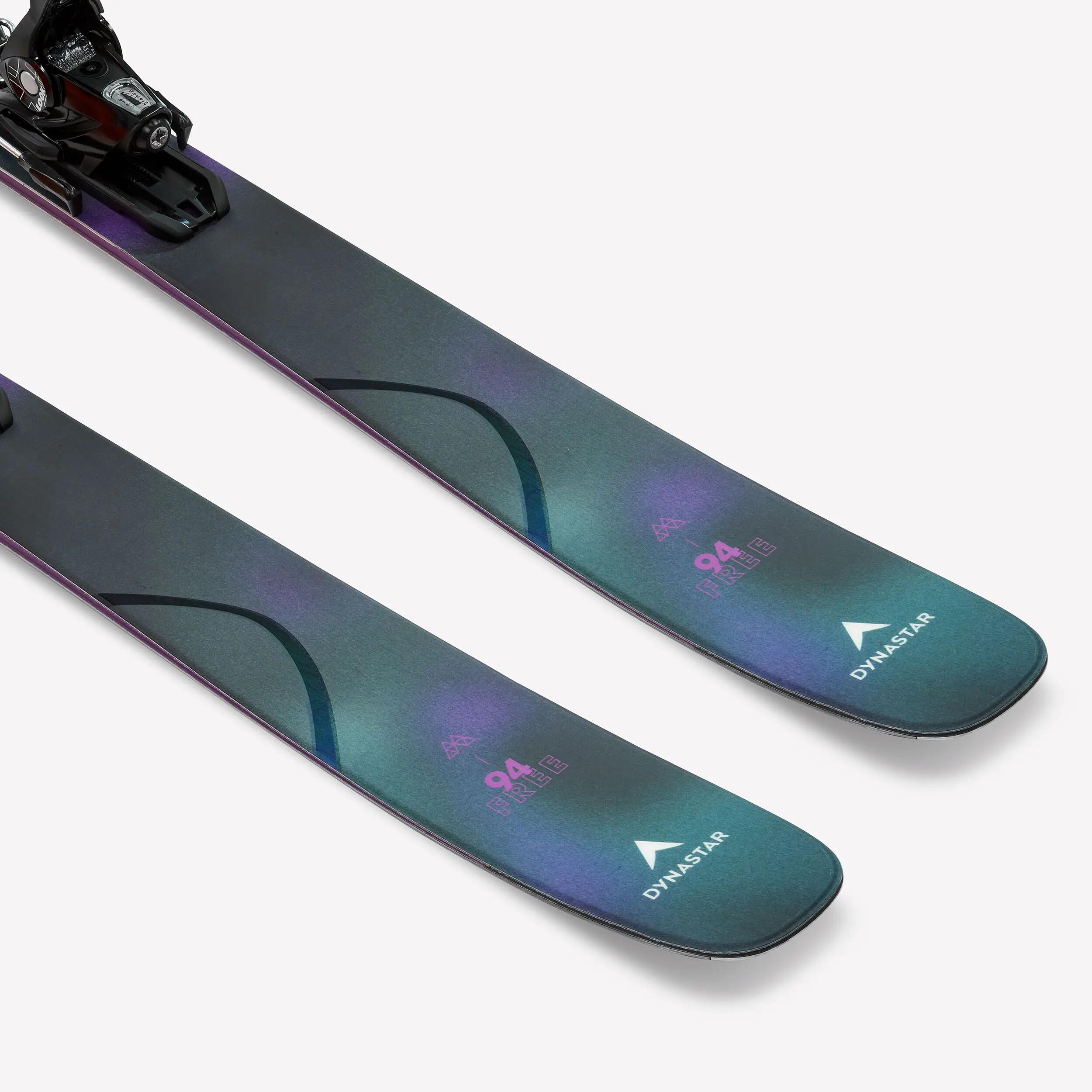 Ski Freeride com fixações para adulto, M-FREE 94 preto e violeta 4/9