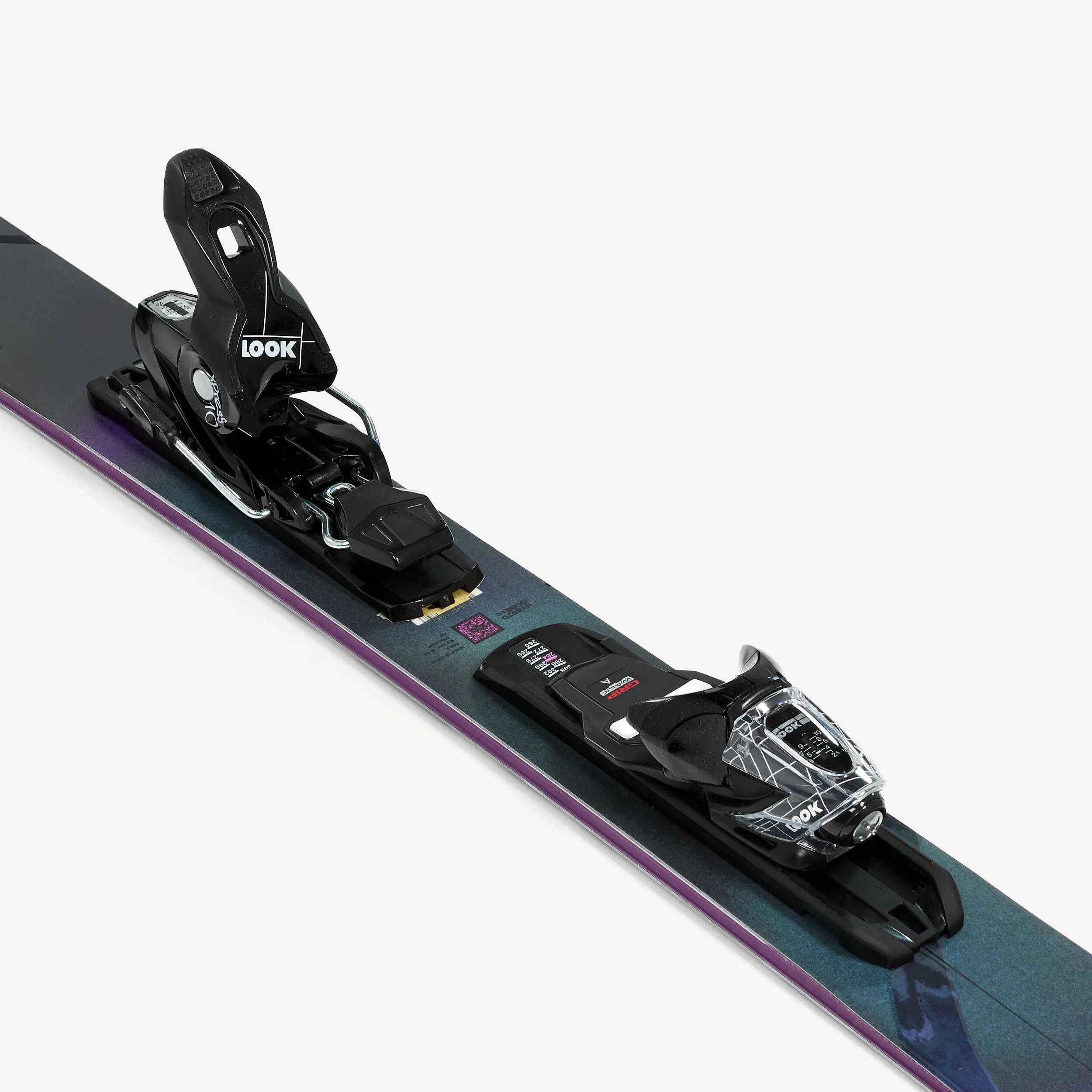 Ski Freeride com fixações para adulto, M-FREE 94 preto e violeta 9/9