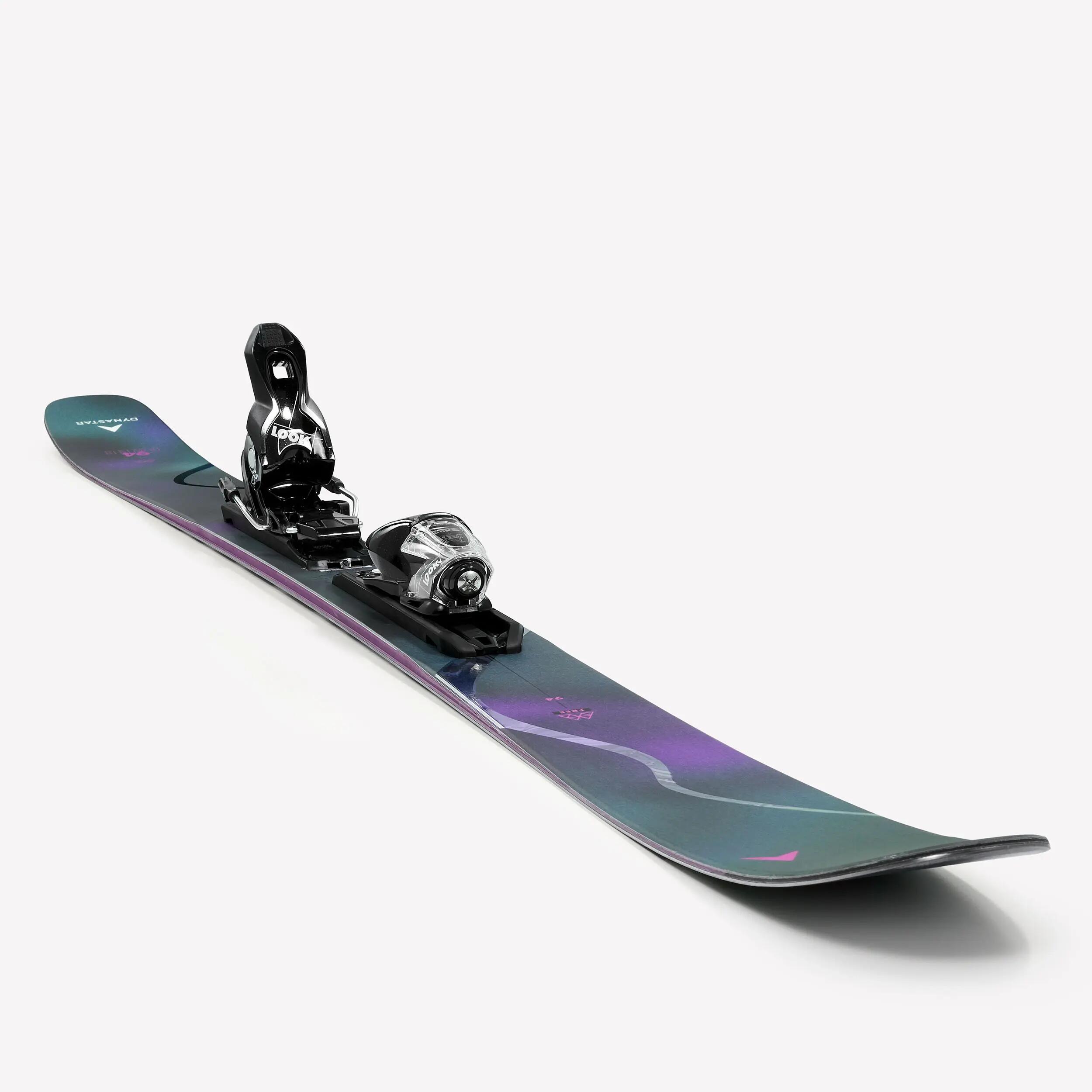 Ski Freeride com fixações para adulto, M-FREE 94 preto e violeta 5/9