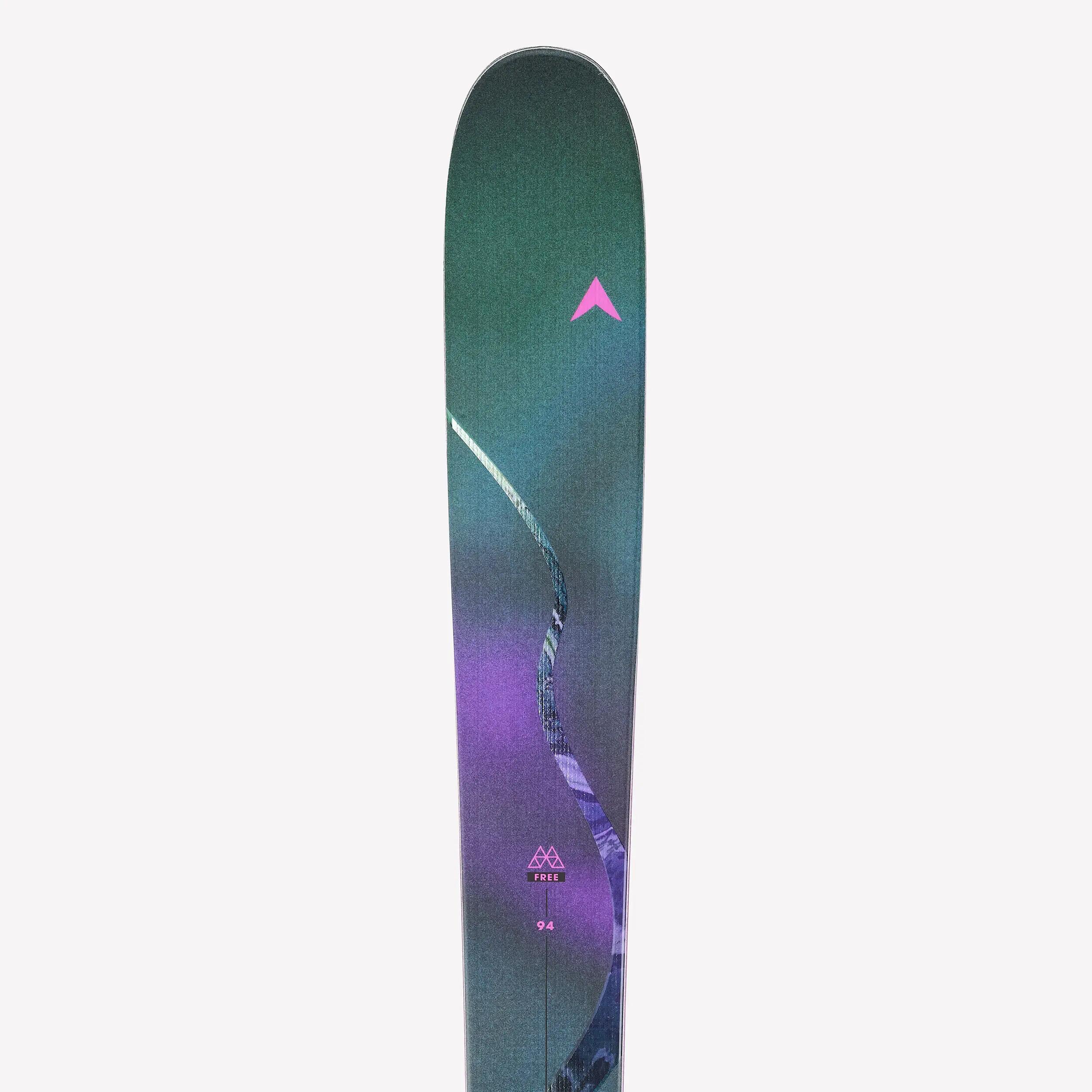 Ski Freeride com fixações para adulto, M-FREE 94 preto e violeta 7/9