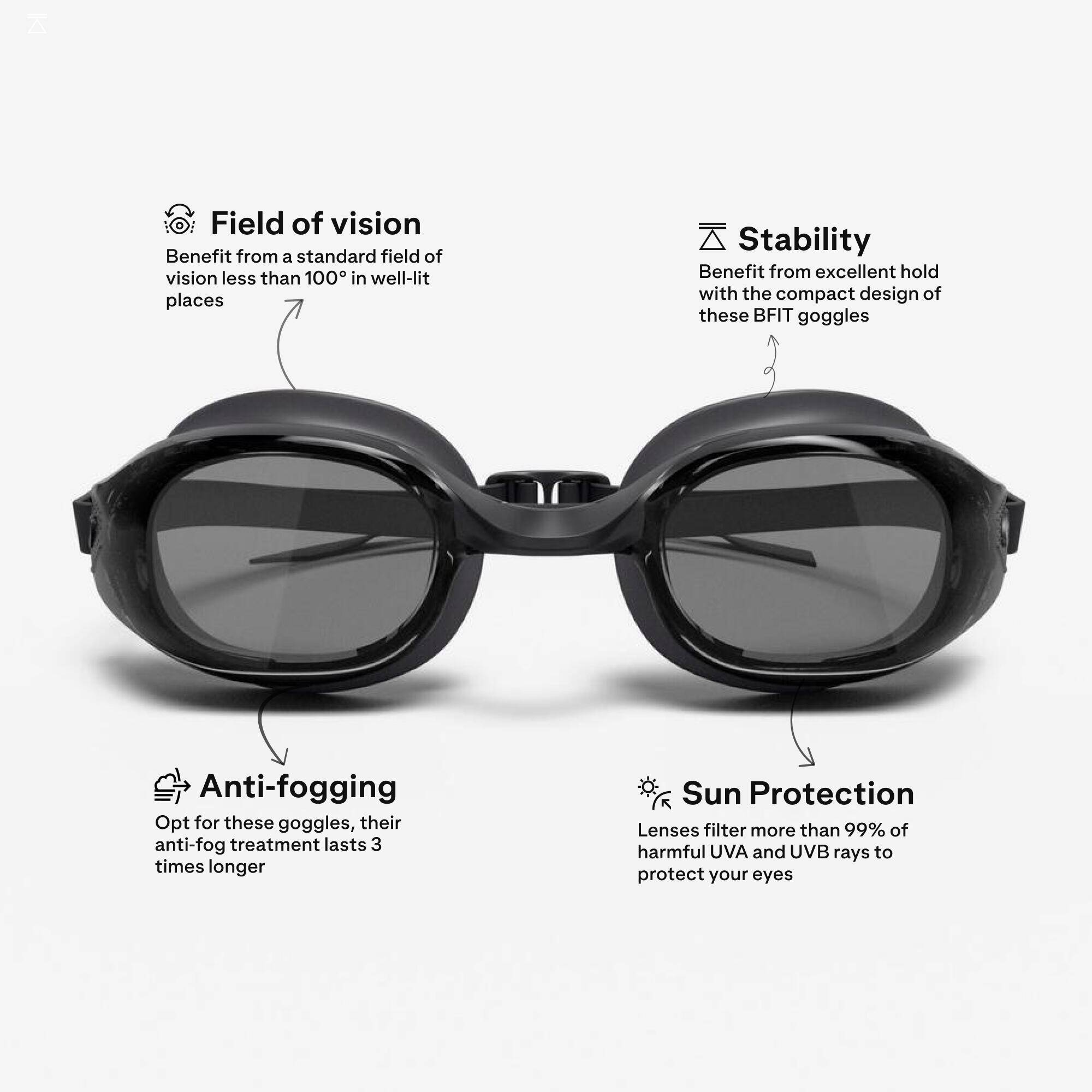 Swimming goggles One Size Fits All - Bfast black smoked black - New anti-fog -  3