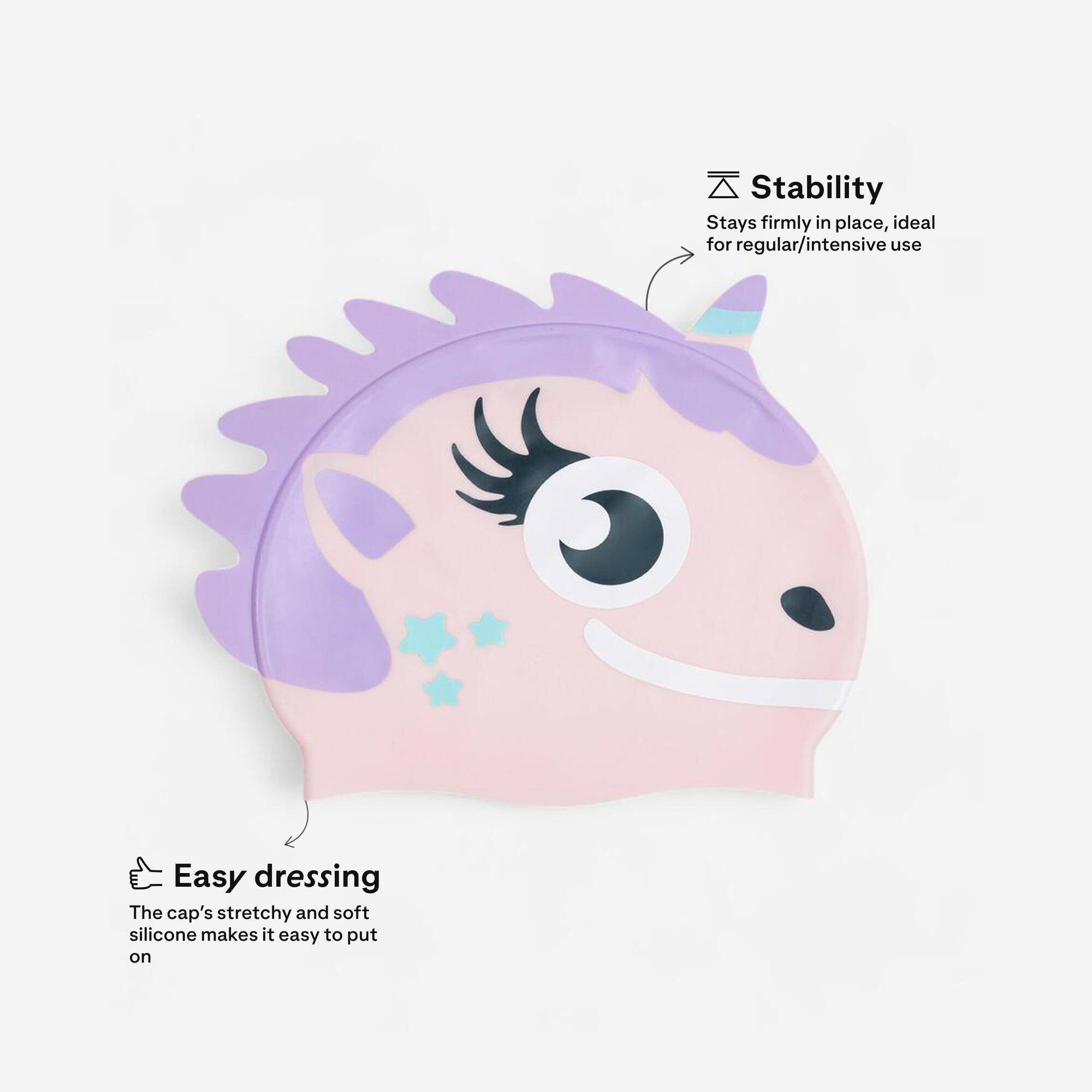 Silicone Swim Cap for Kids & Adults One Size (50-64 cm) Unicorn - Pink mauve -  2
