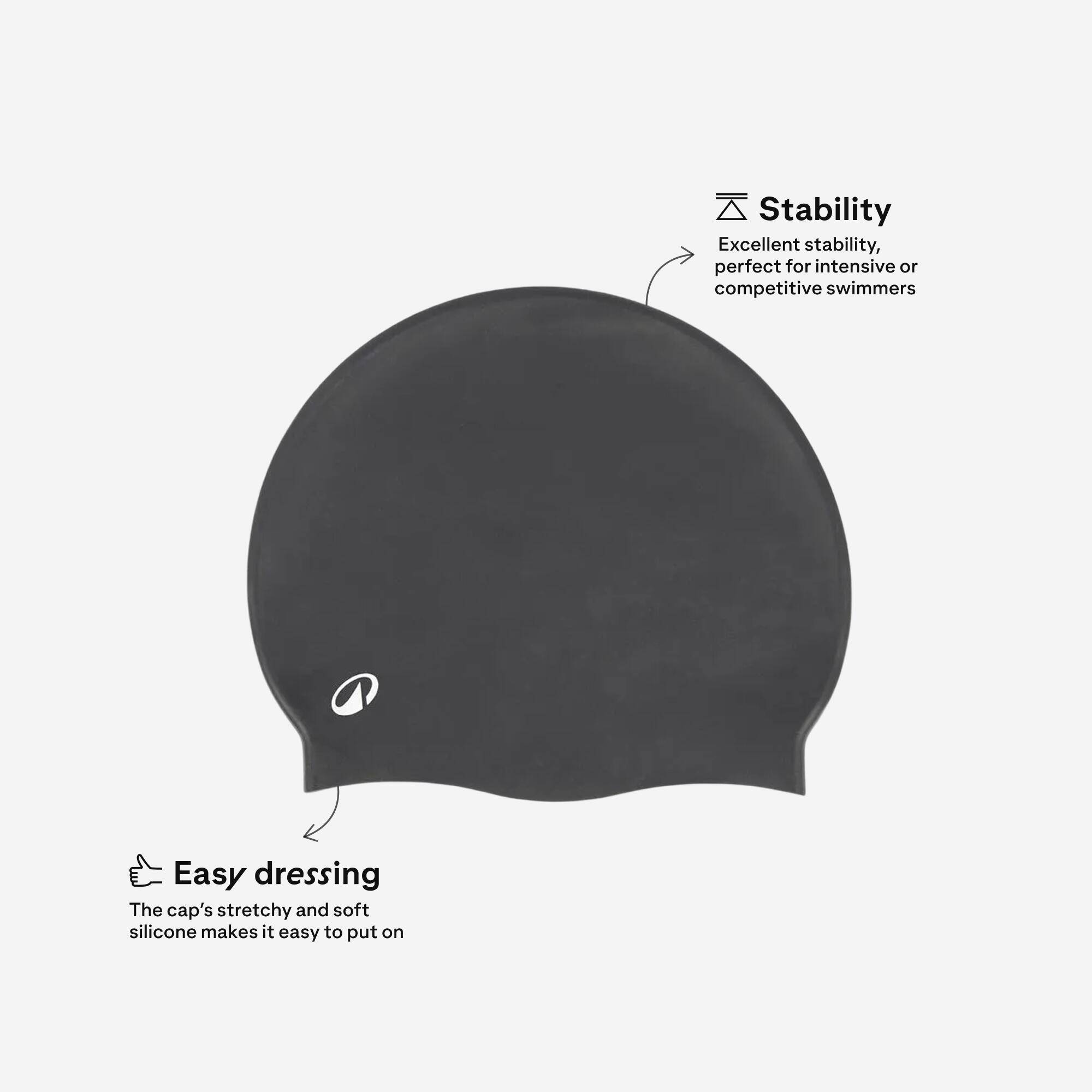 Silicone Swim Cap for Kids & Adults One Size (50-64 cm) - Black -  2